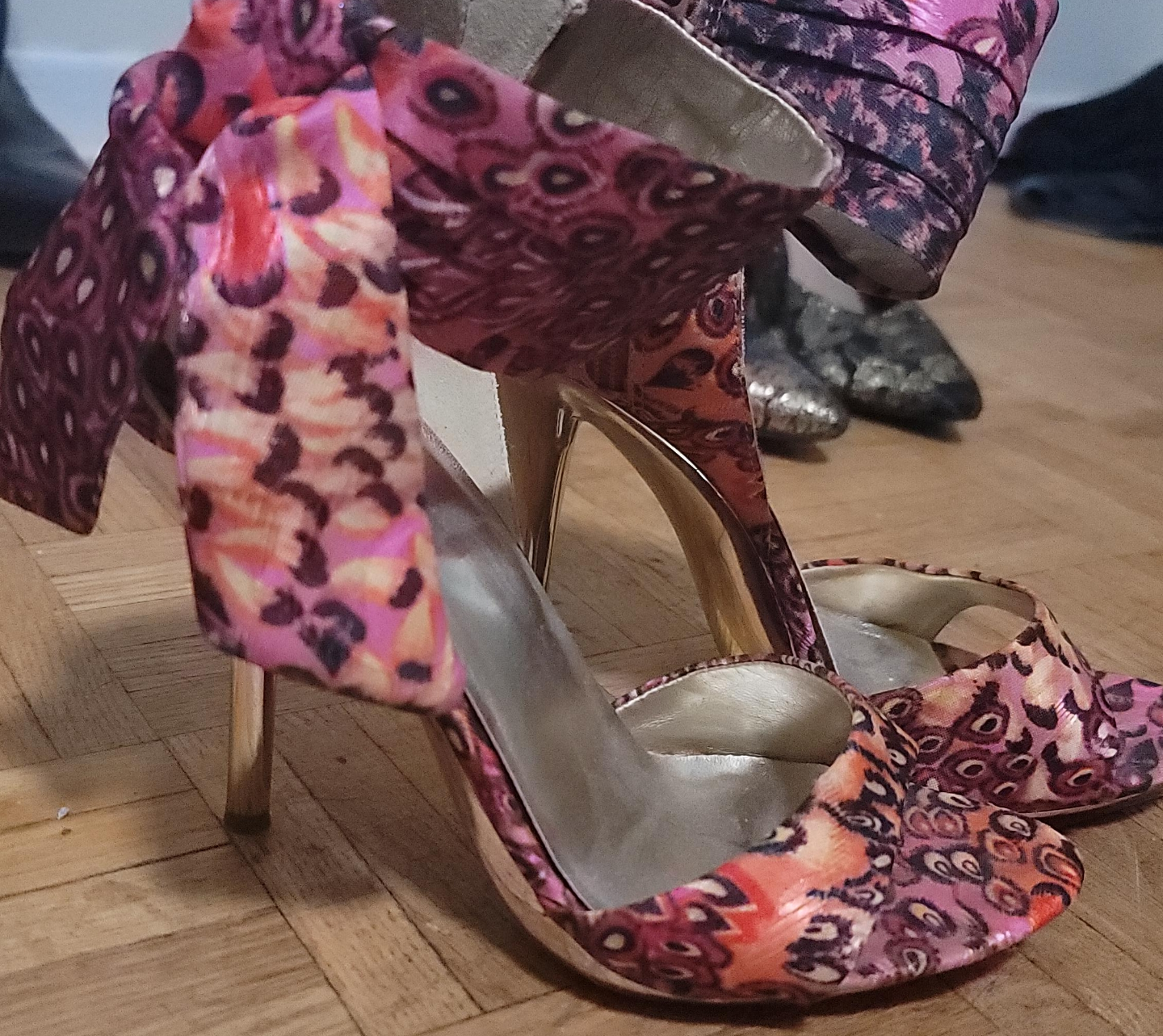 Women's Pink and Purple Floral High Heels thumbnail