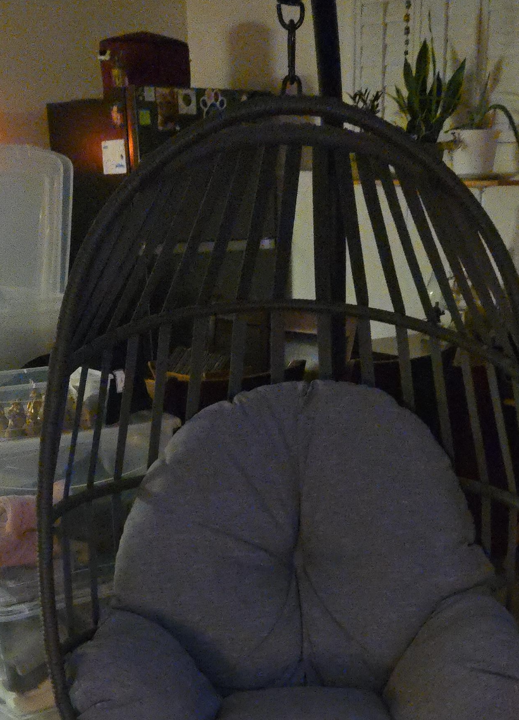 Hanging Rattan Chair with Grey Cushion thumbnail