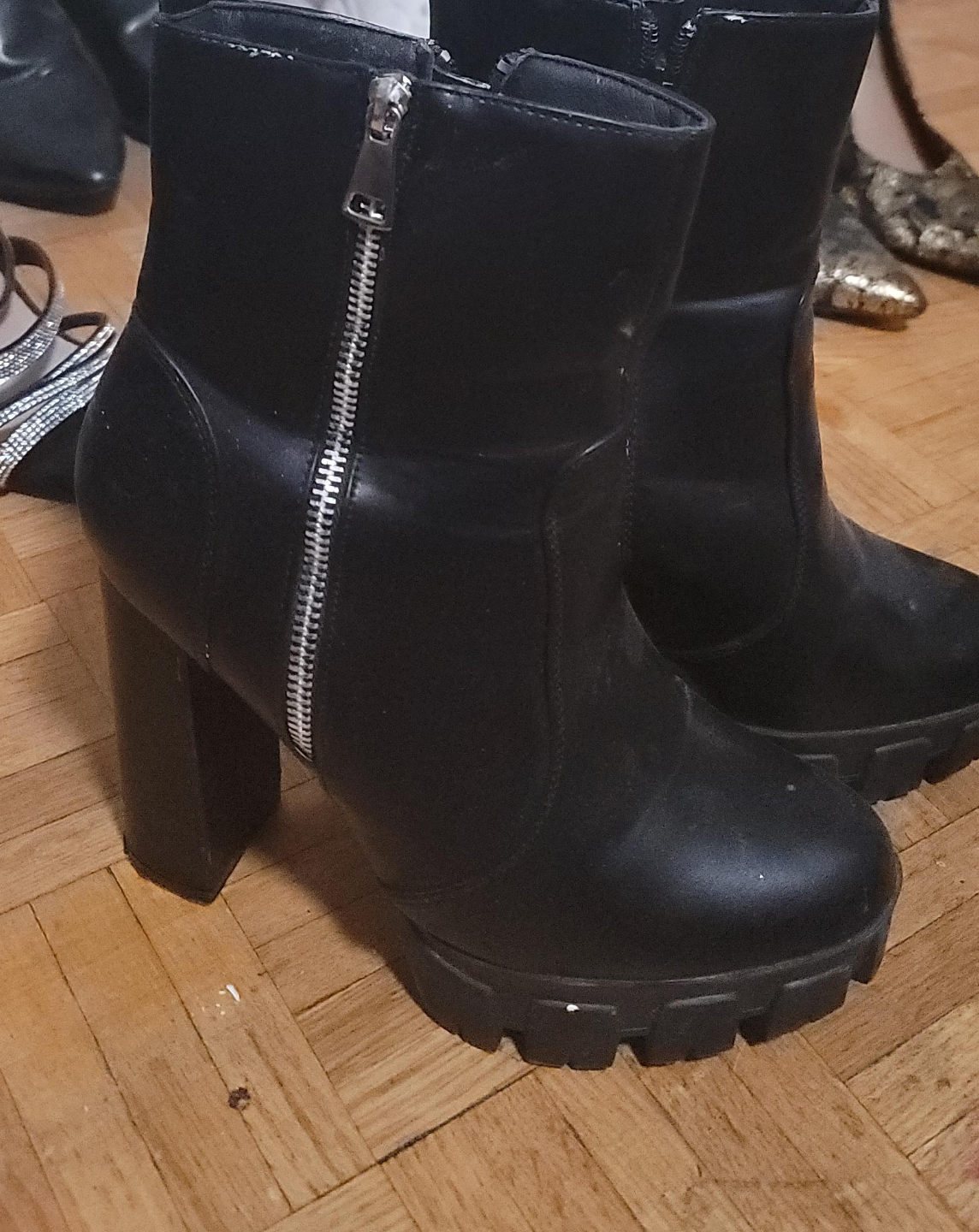 Black chunky platform ankle boots thumbnail