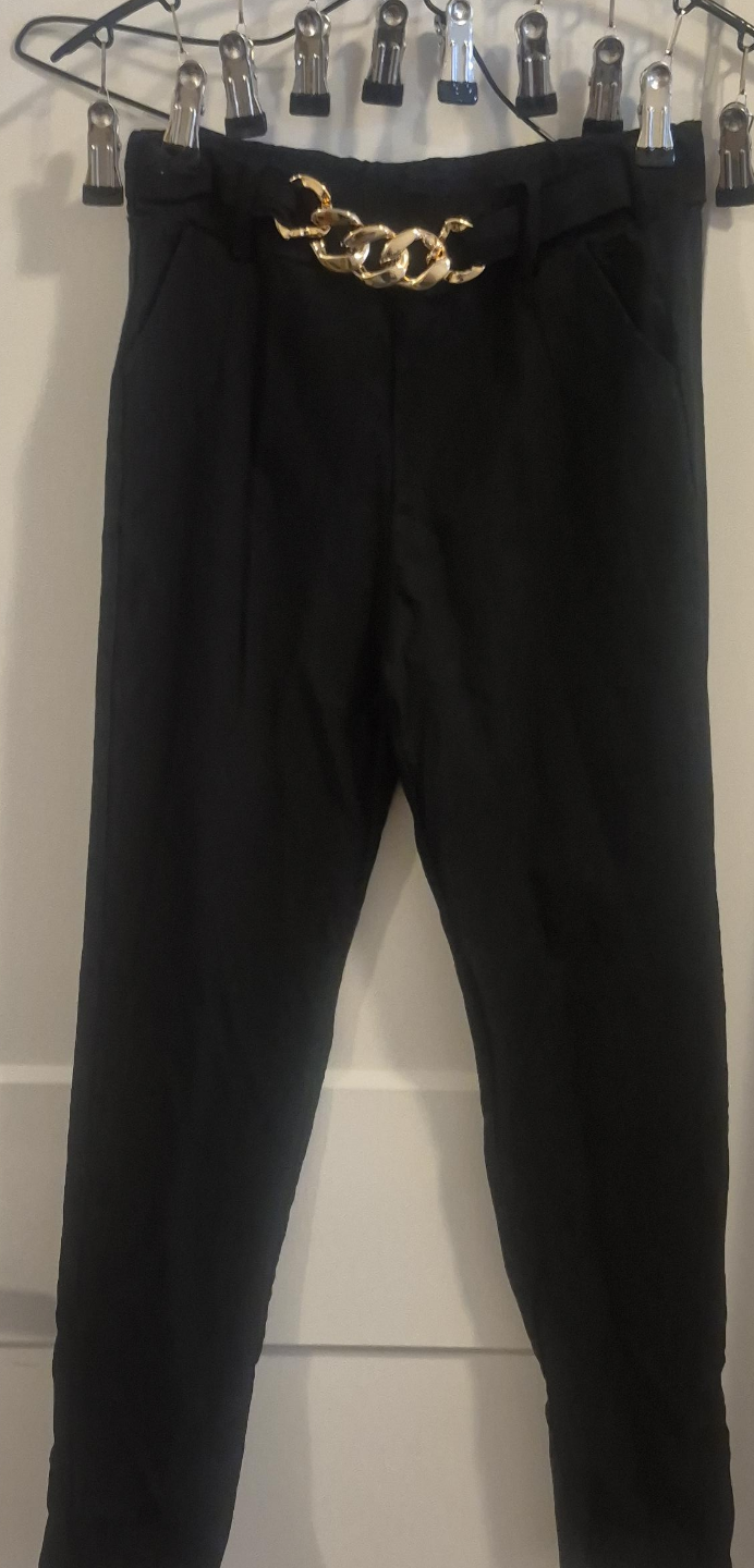 Black pants with gold chain belt thumbnail