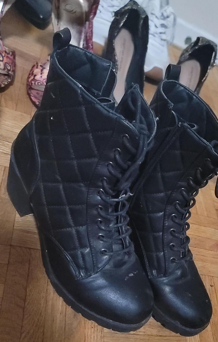 Black Quilted Lace-Up Boots thumbnail