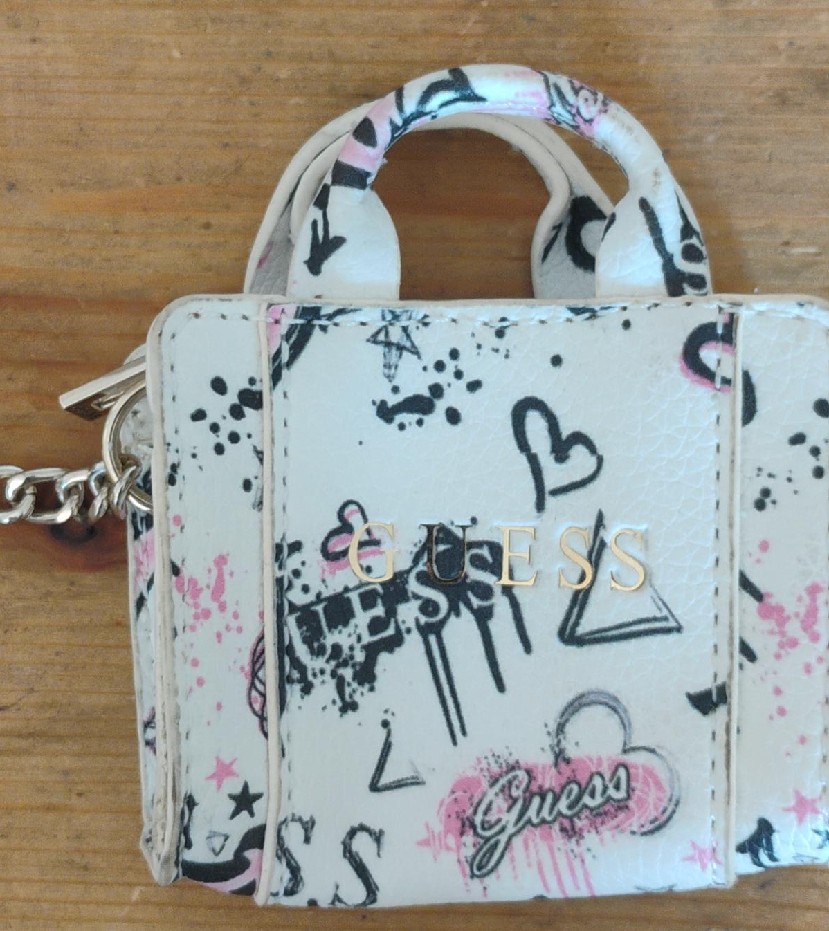 Guess Graffiti Print coin Bag Keychain thumbnail