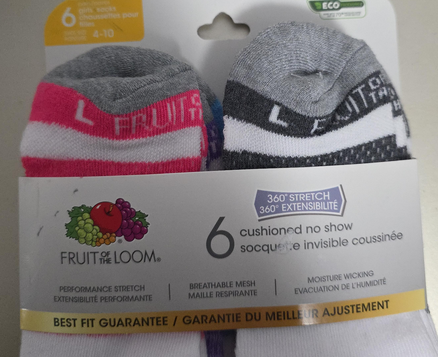 6 pairs Fruit of the Loom Girls' Cushioned No Show Socks thumbnail