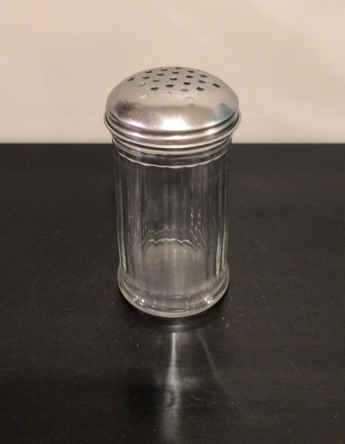 Glass grated cheese Dispenser with Metal Lid.