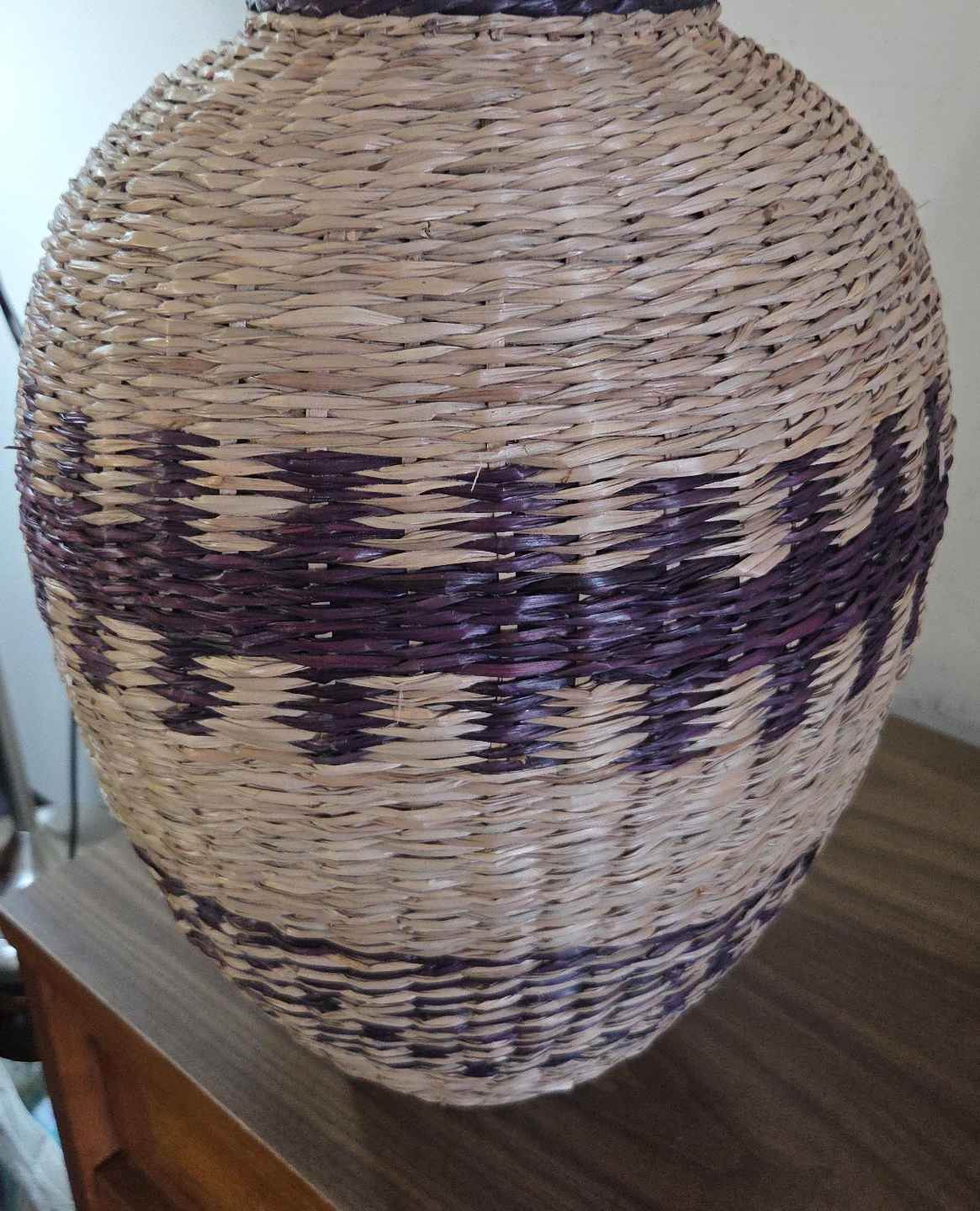Large Woven Seagrass Vase with Purple Accents thumbnail