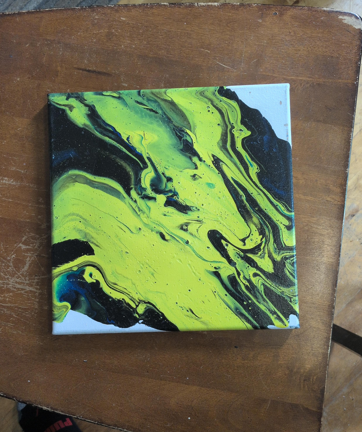 Abstract Pour Painting - Lime Green and Black thumbnail