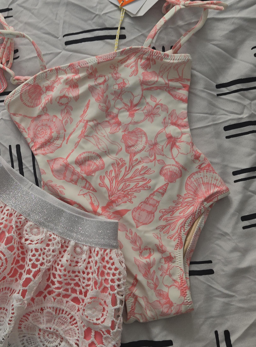 Adorable Girls' Pink Floral Swimsuit with Lace Skirt thumbnail