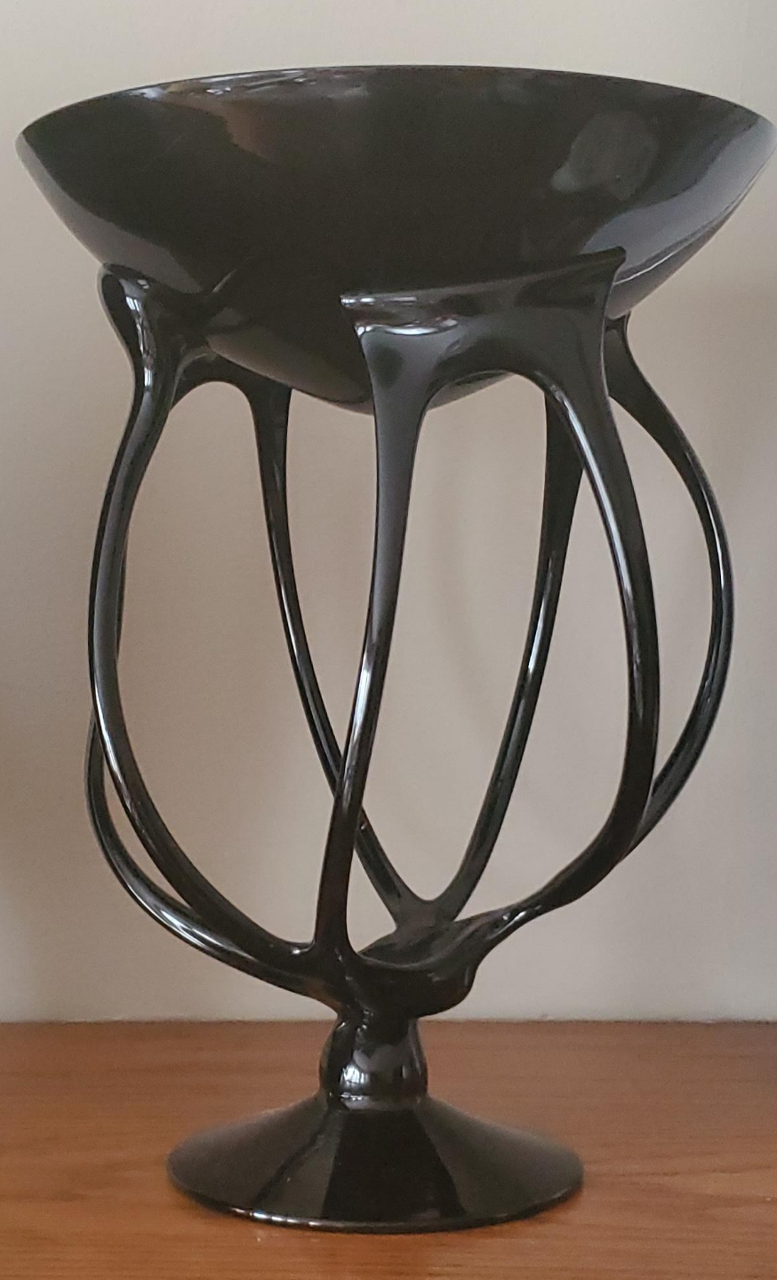 Unique Black Glass Bowl on Stand thumbnail