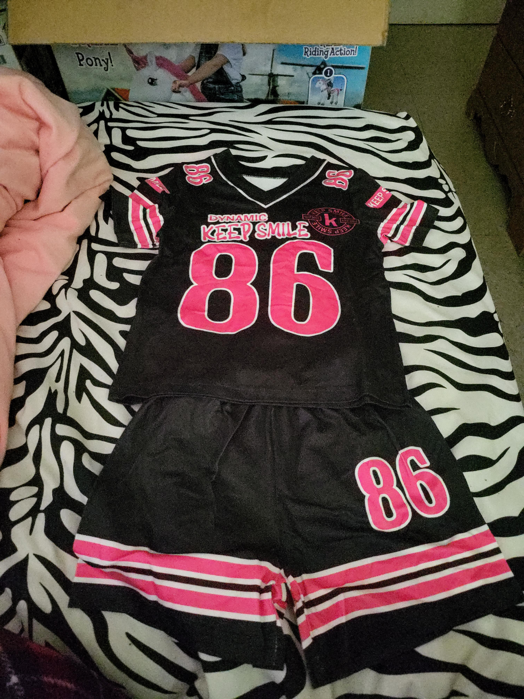 Girls' Size 5 Black and Pink Football Jersey and Shorts Set