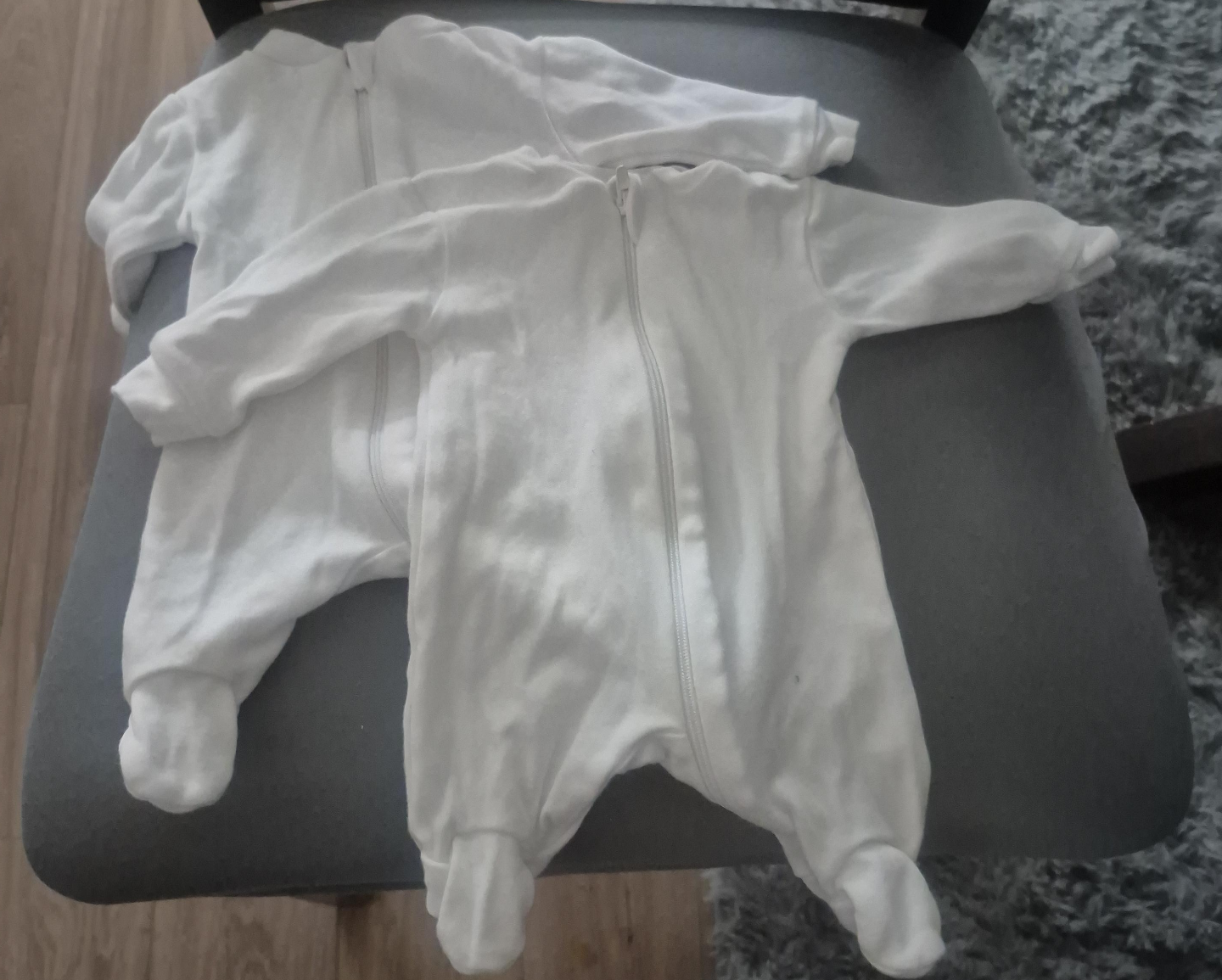 Two White Baby Sleepsuits, Size Newborn thumbnail