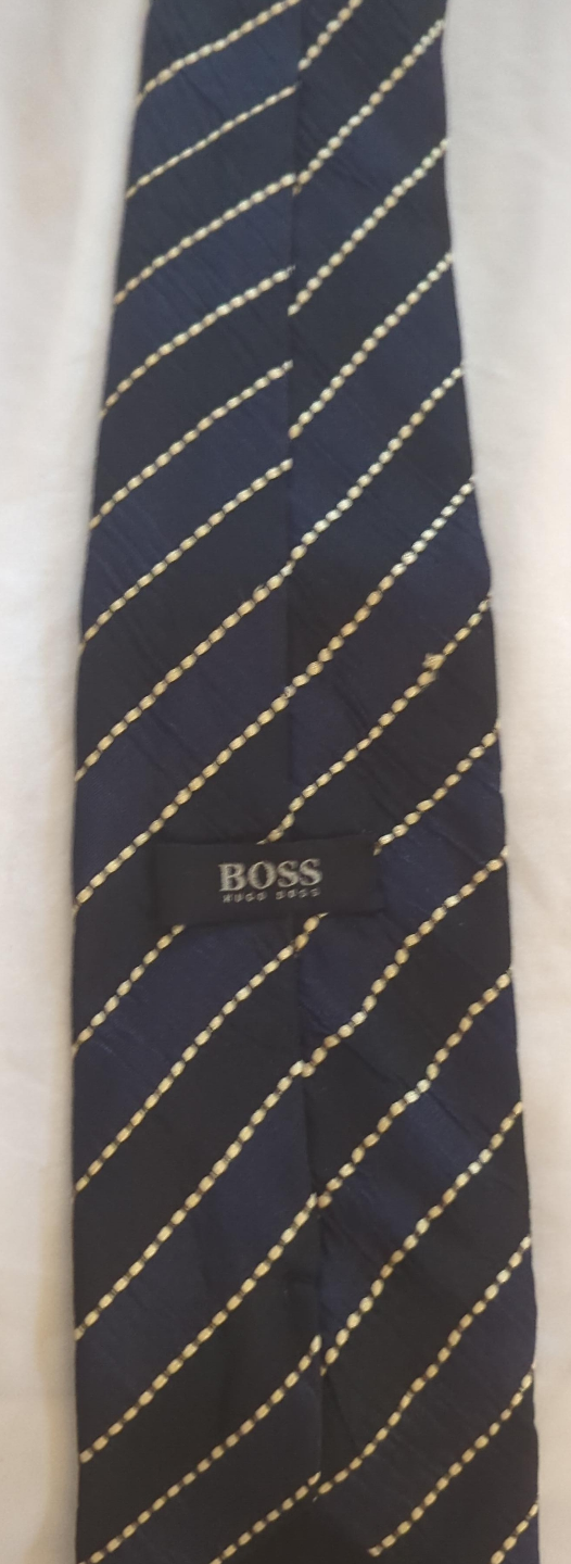 Hugo Boss Men's Necktie - Navy Blue with Gold Stripes thumbnail
