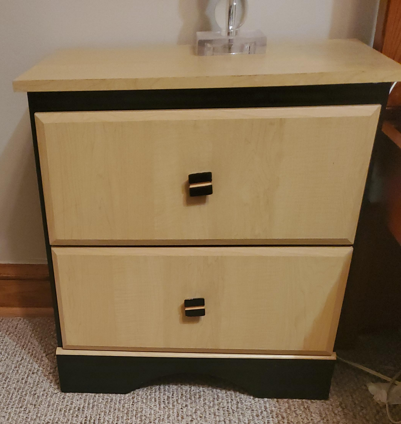 Two-Drawer Nightstand - Beige and Black thumbnail