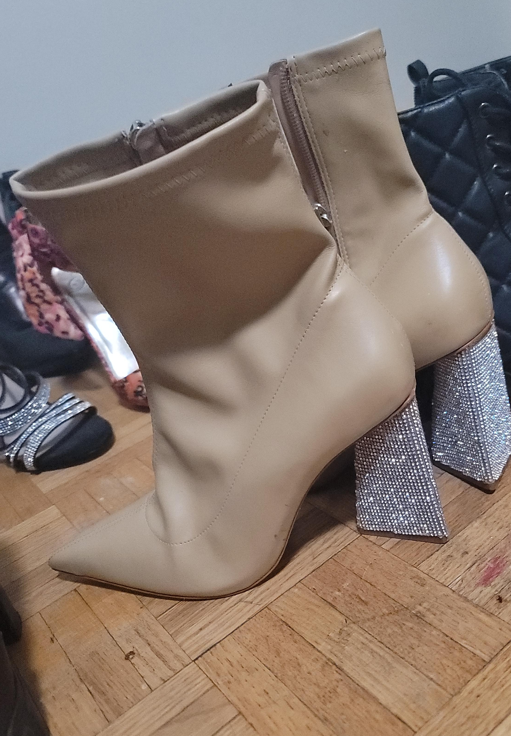 Rhinestone Block Heel Ankle Boots thumbnail