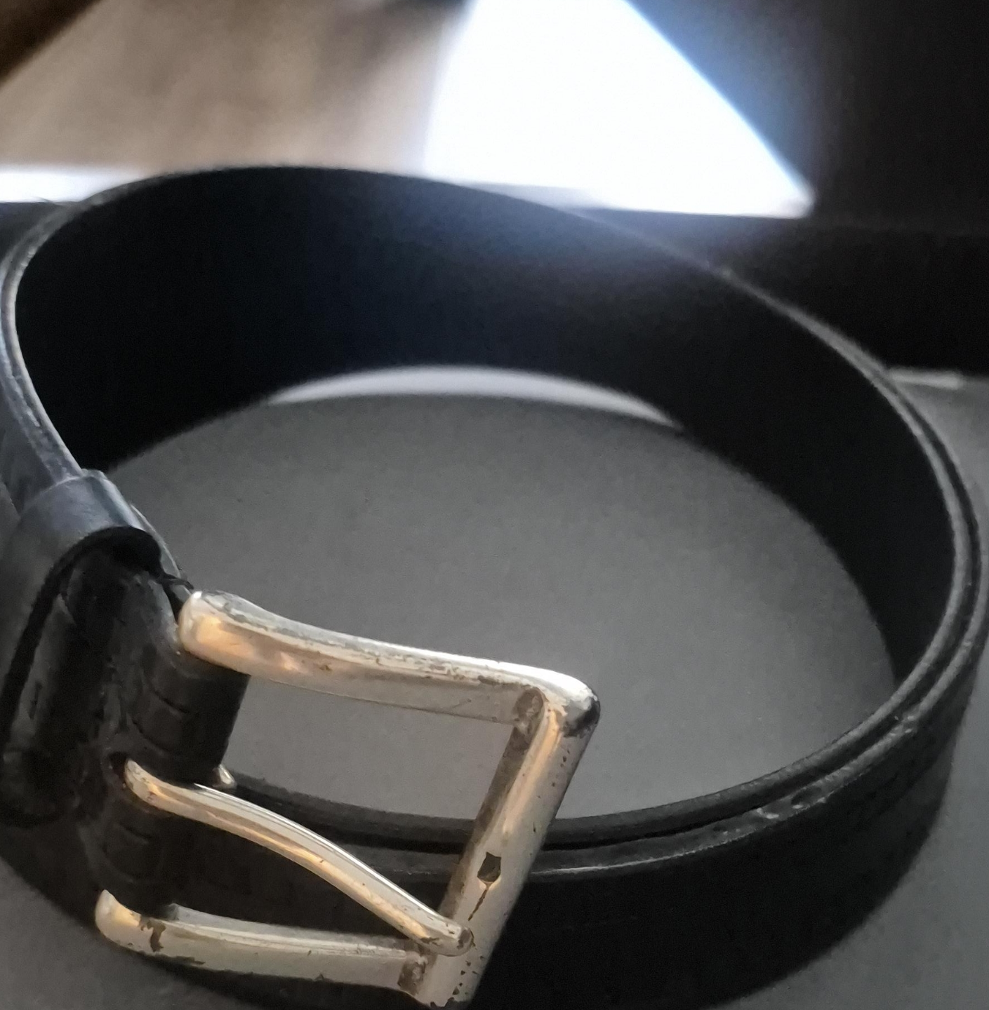 Black Leather Belt with Silver Buckle thumbnail