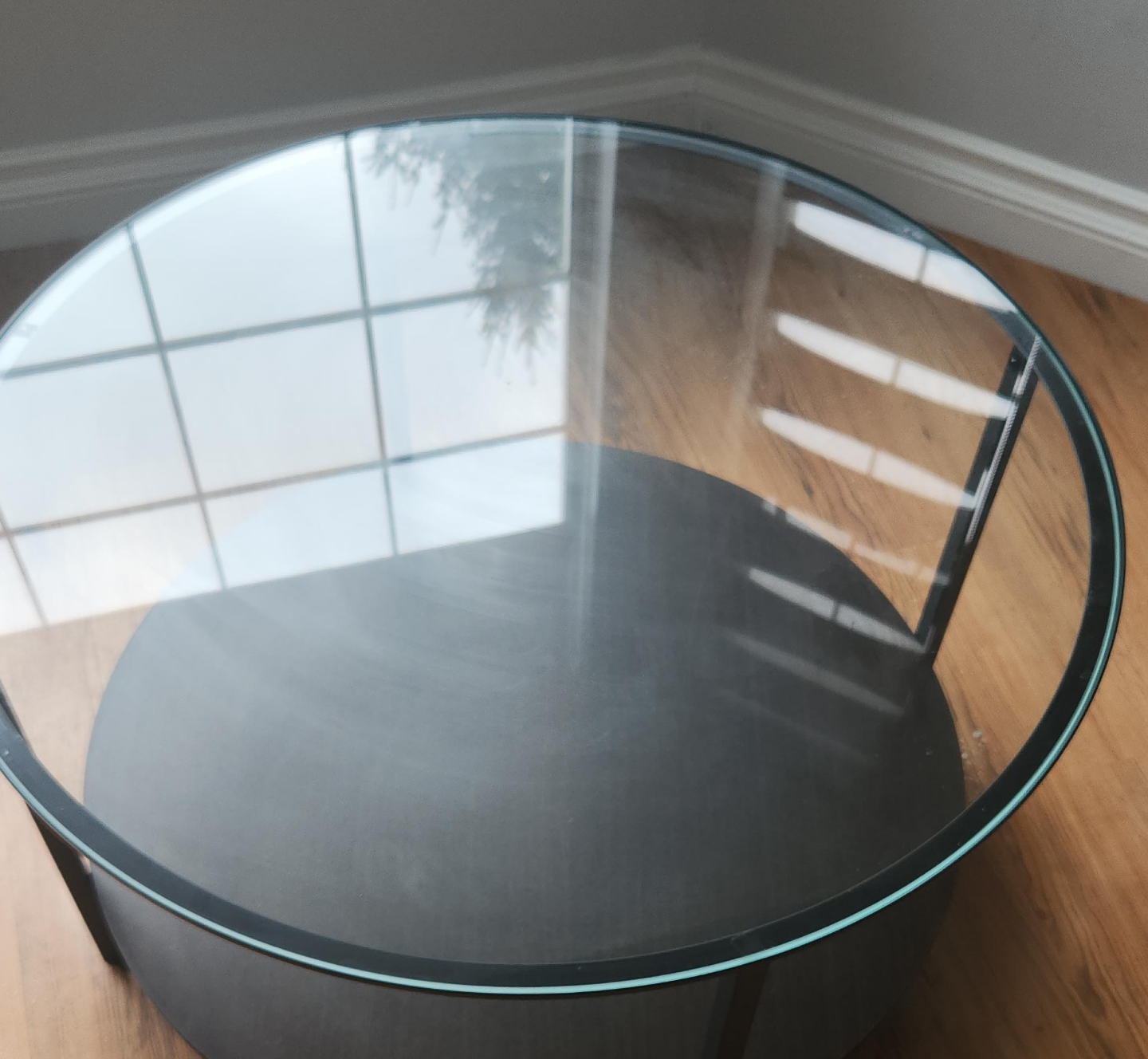 Round Glass Coffee Table with Black Metal Frame