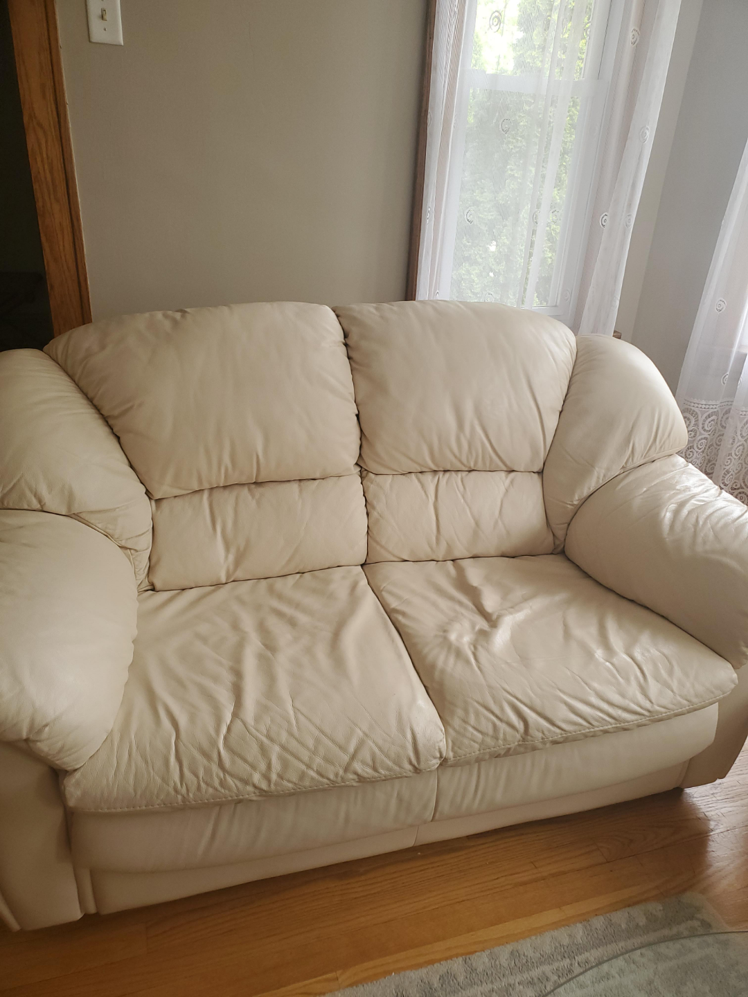 Cream Leather Loveseat thumbnail
