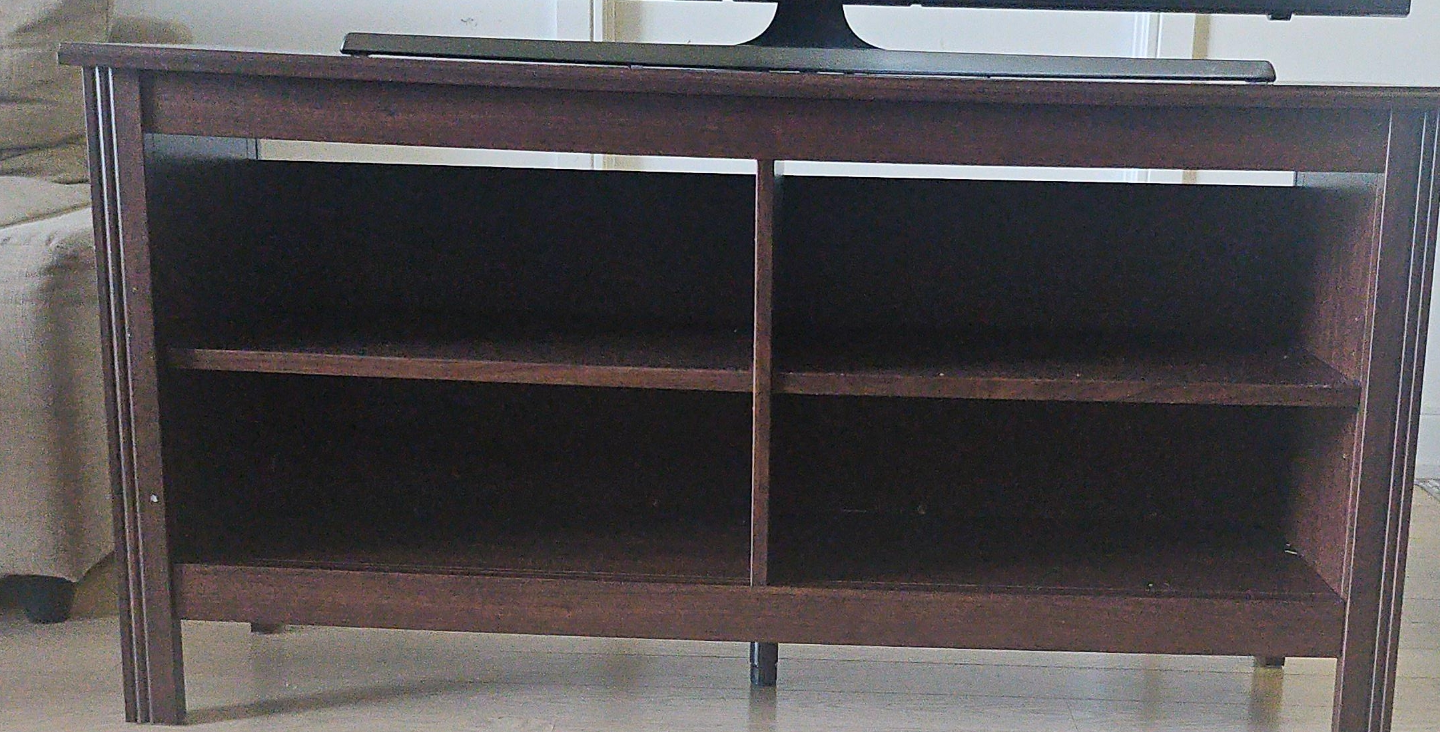 Dark Brown Wood TV Stand with Shelves thumbnail