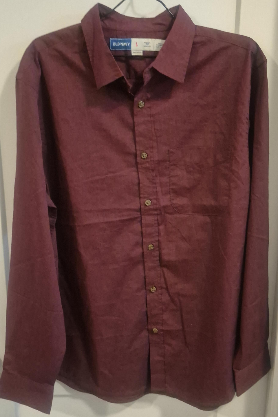 Men's Burgundy Long Sleeve Button-Down Shirt thumbnail