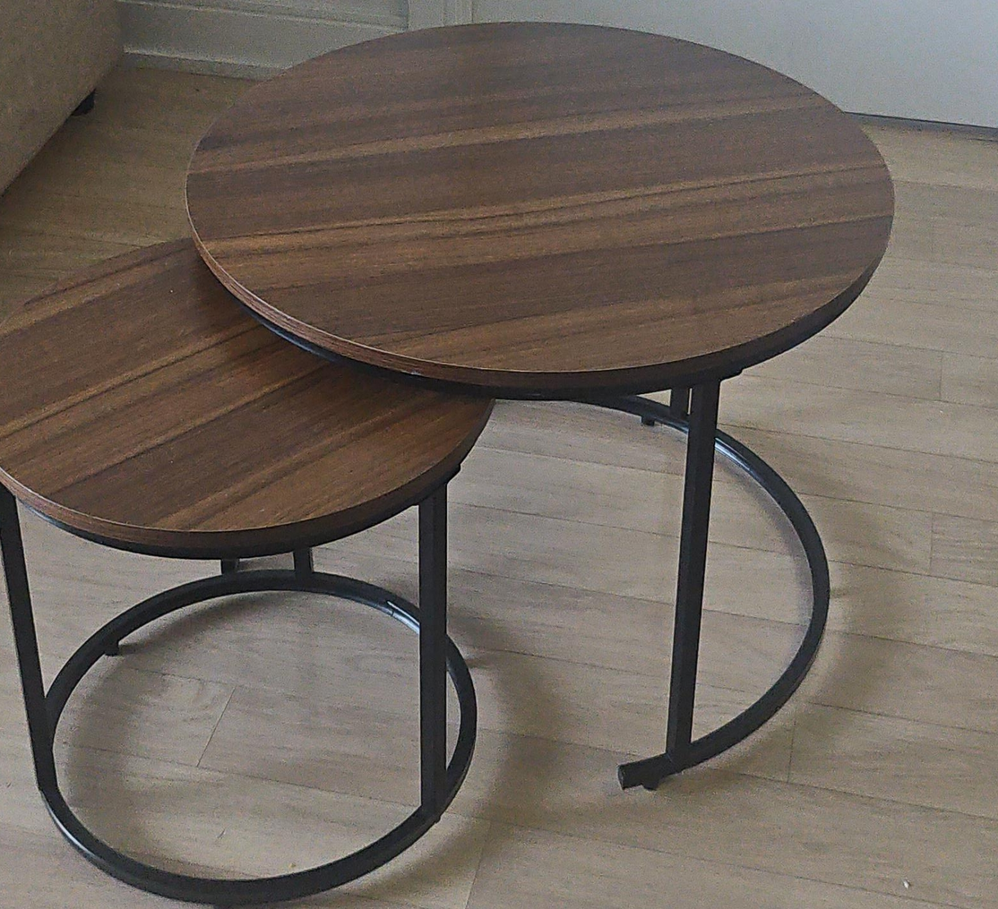 Nest of Coffee Tables - Dark Wood Top & Black Metal Frame