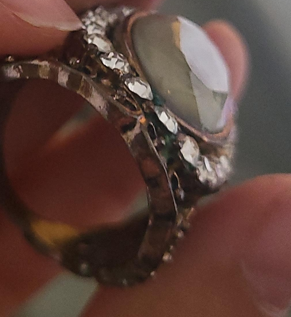 Statement Ring with Large Oval Stone and Crystal Accents thumbnail