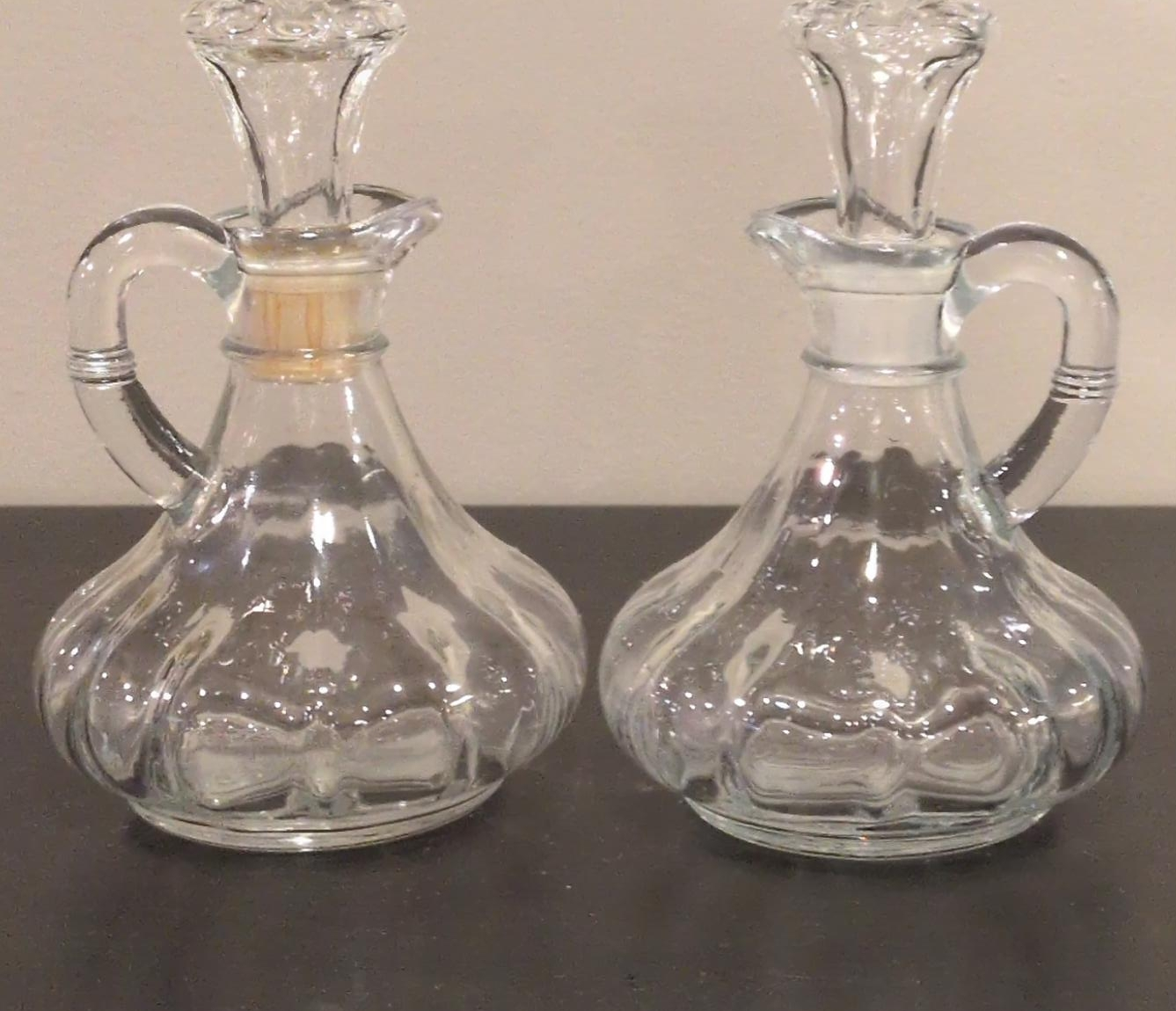 Set of 2 Clear Glass Cruets with Handles