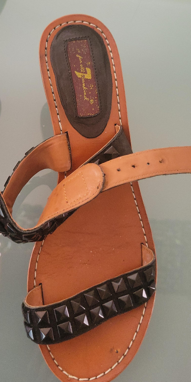 7 For All Mankind Black Studded Leather Sandals