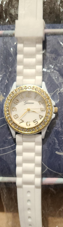 Geneva Women's White Silicone Watch with Crystal Bezel
