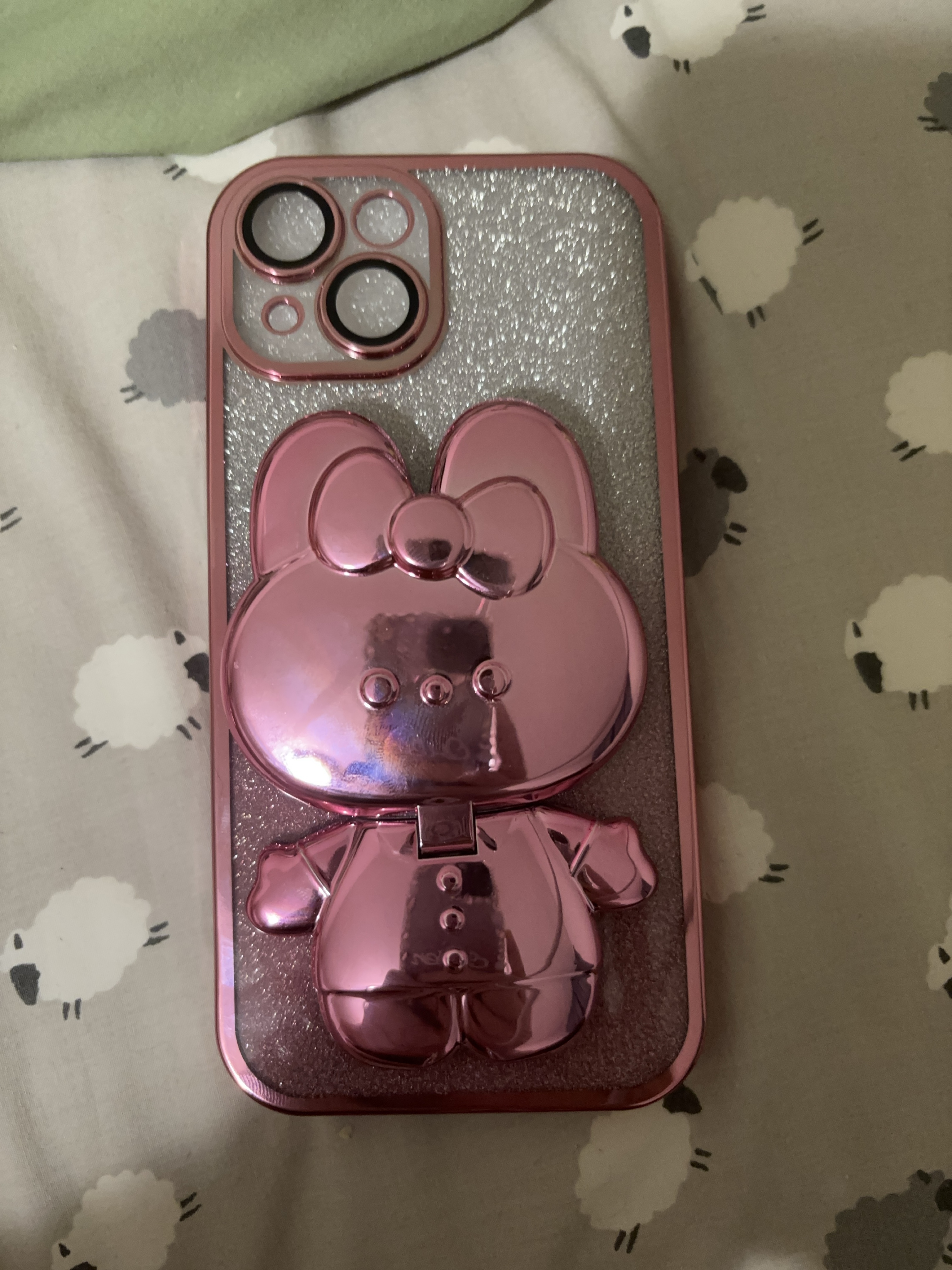 Pink phone case with cute cartoon figure iphone 15 thumbnail
