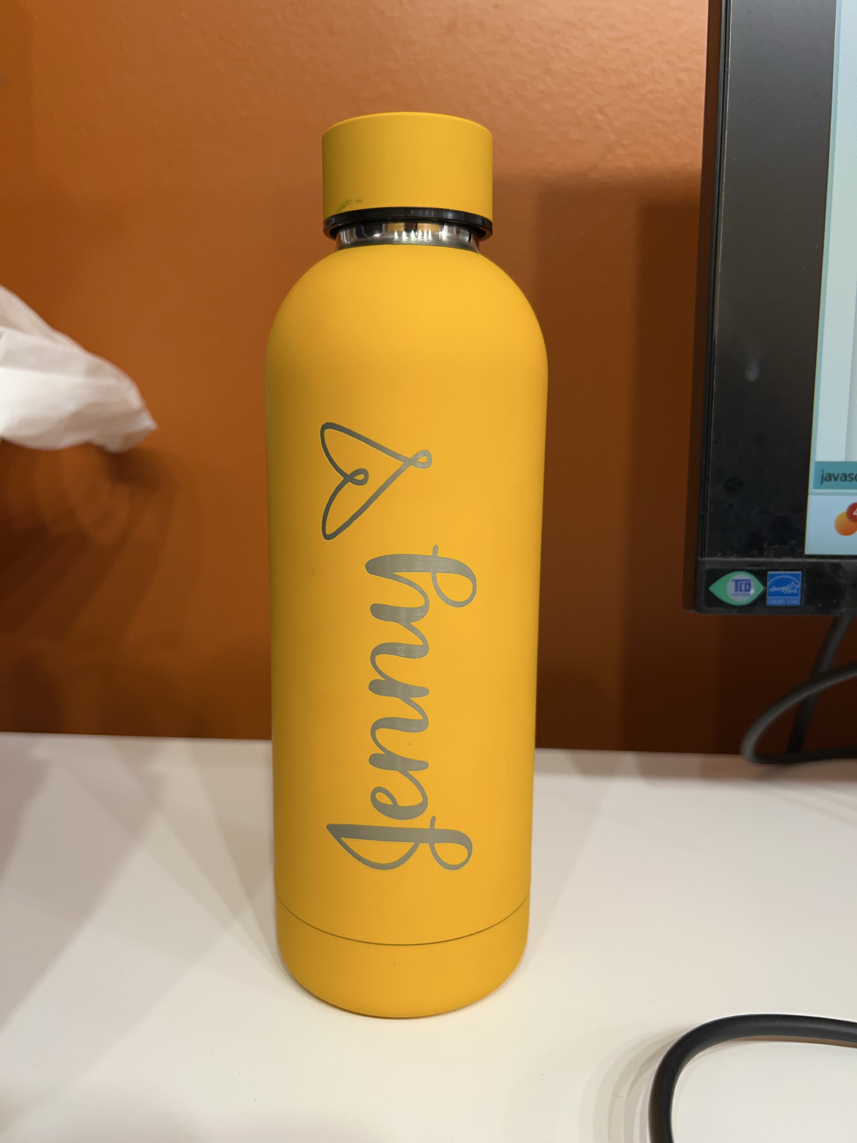 Yellow Mustard Thermal Water Bottle - 'Jenny' Personalized thumbnail