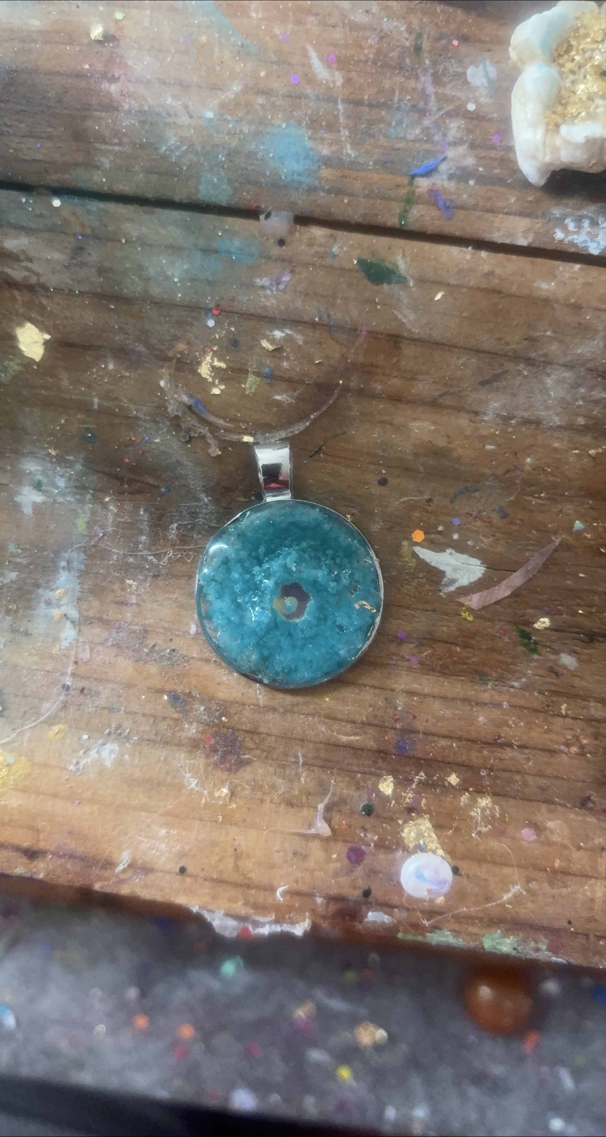 Teal Pendant Necklace glow-in-the-dark! thumbnail