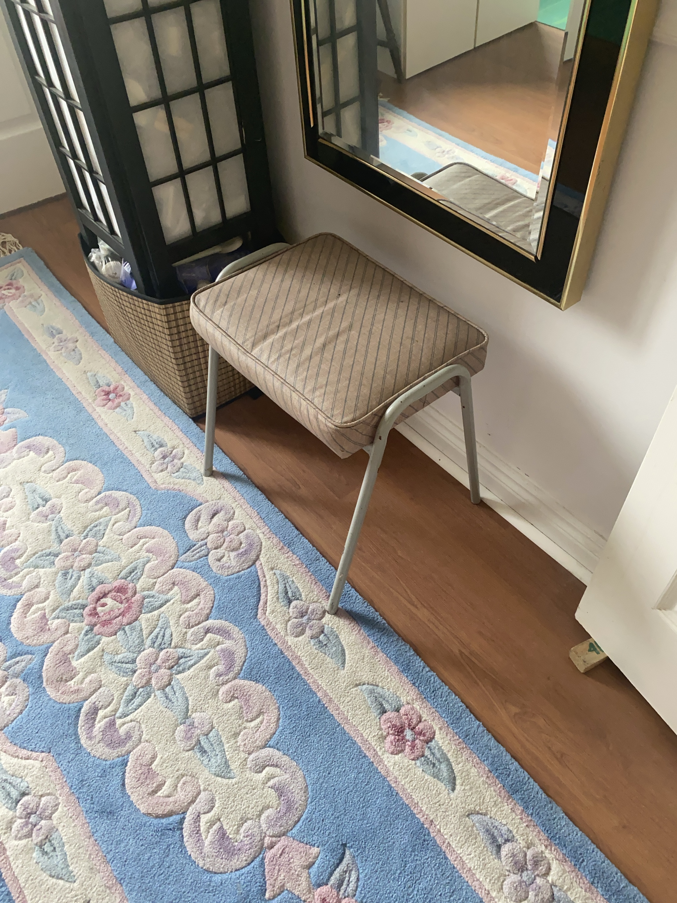 Vintage Striped Padded Stool 🥕 thumbnail