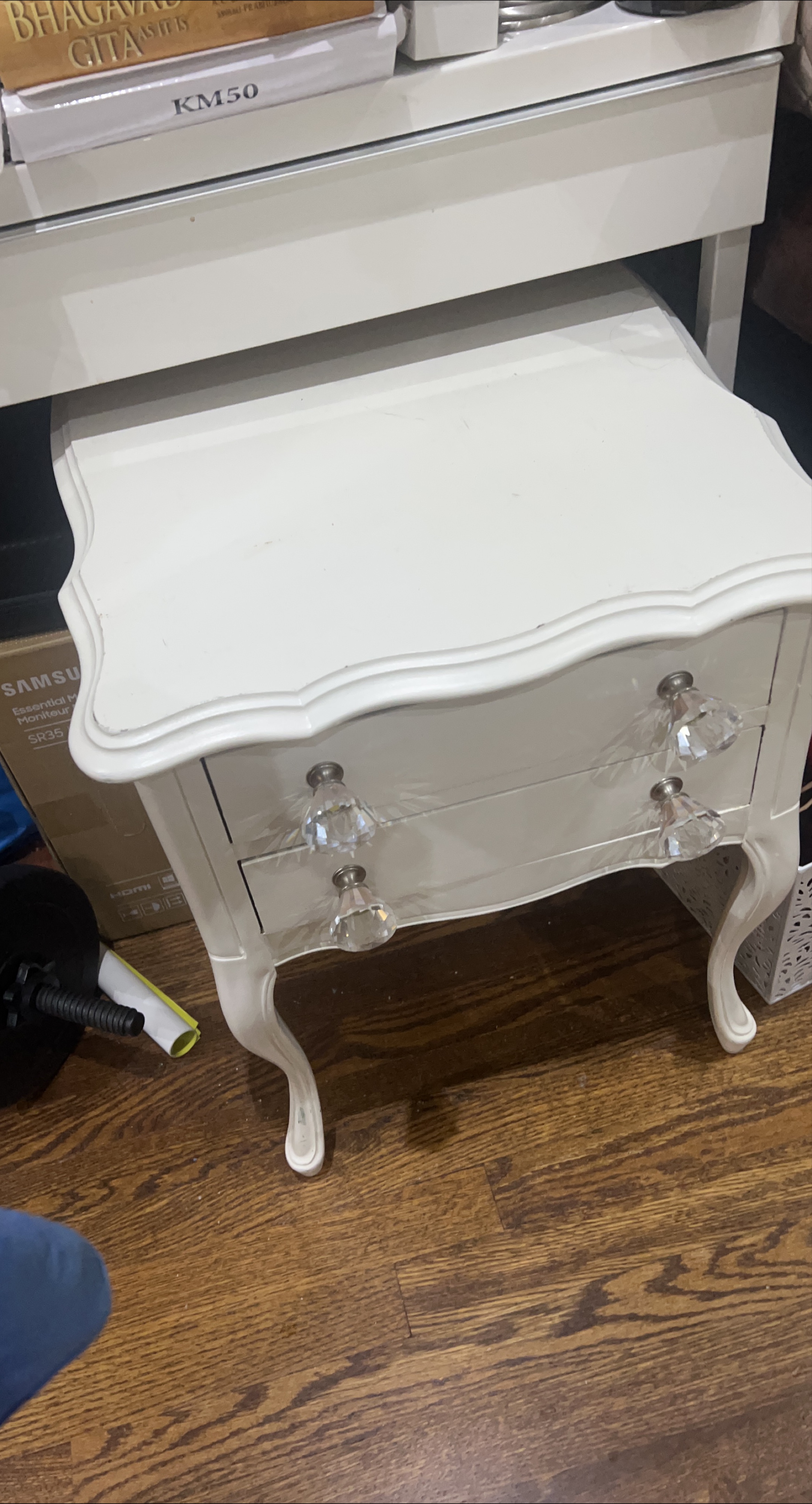 White Nightstand with Crystal Knobs thumbnail