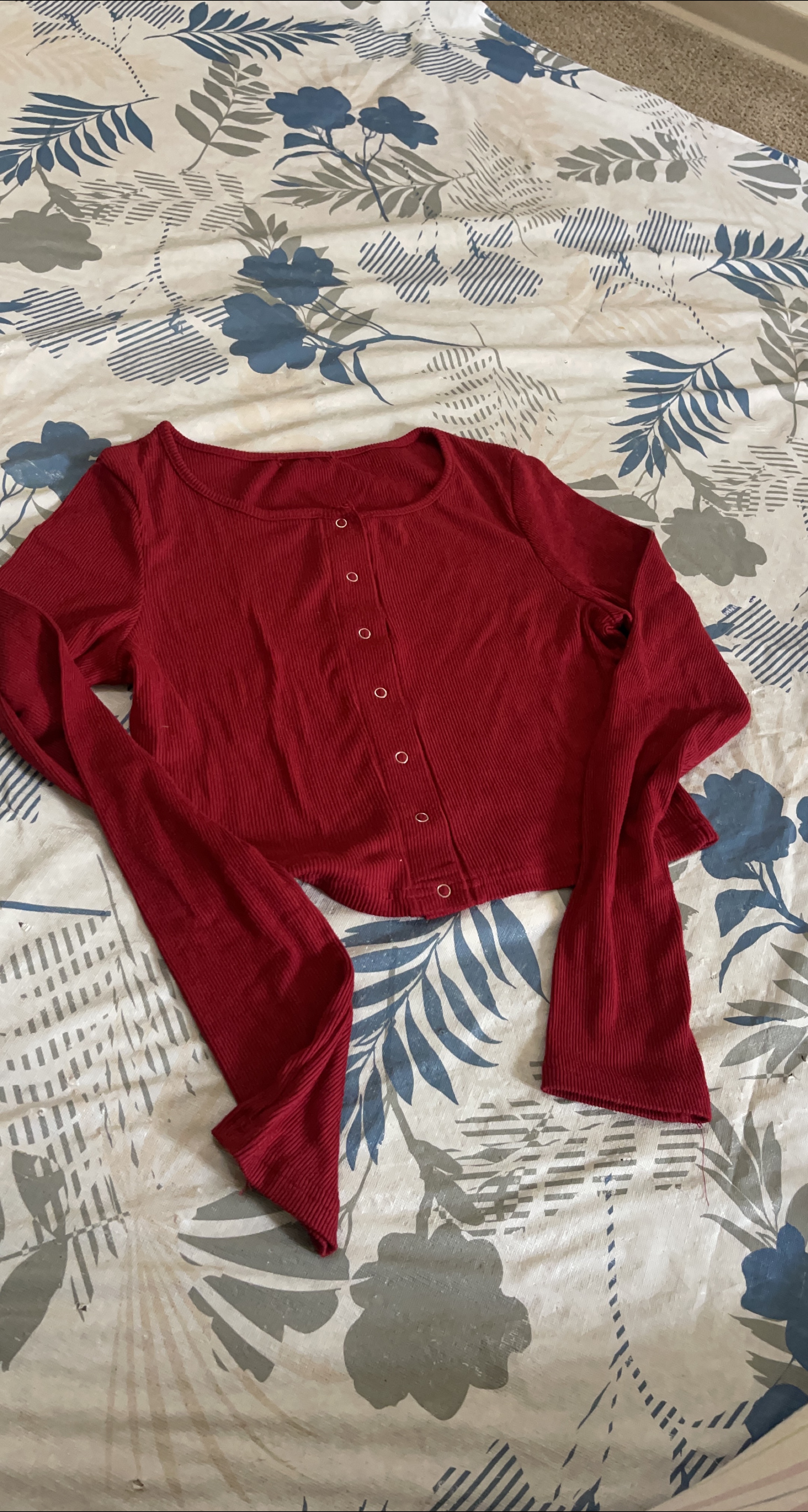 Red Ribbed Long Sleeve Top thumbnail