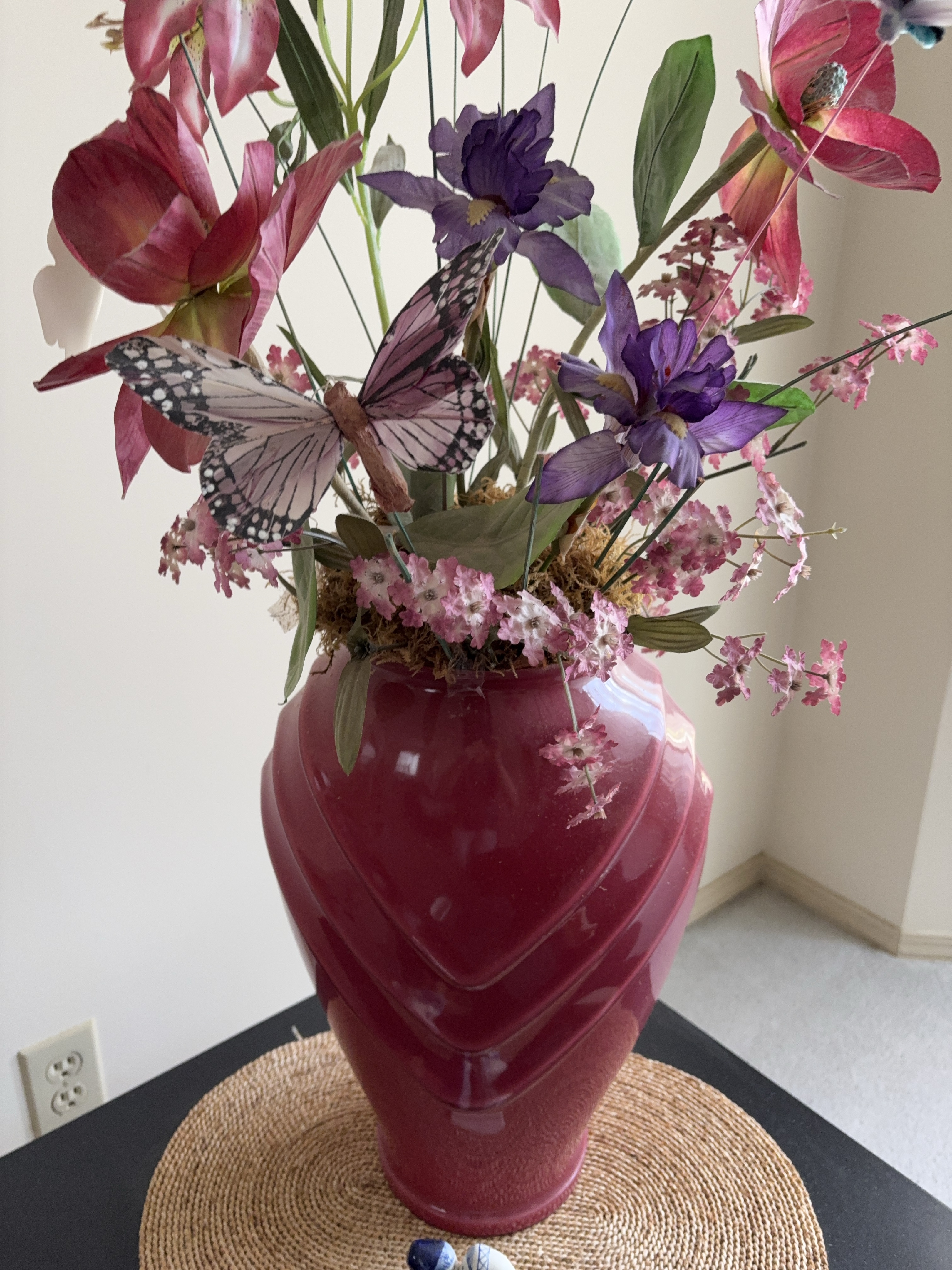 Artificial Flower Arrangement in Red Vase