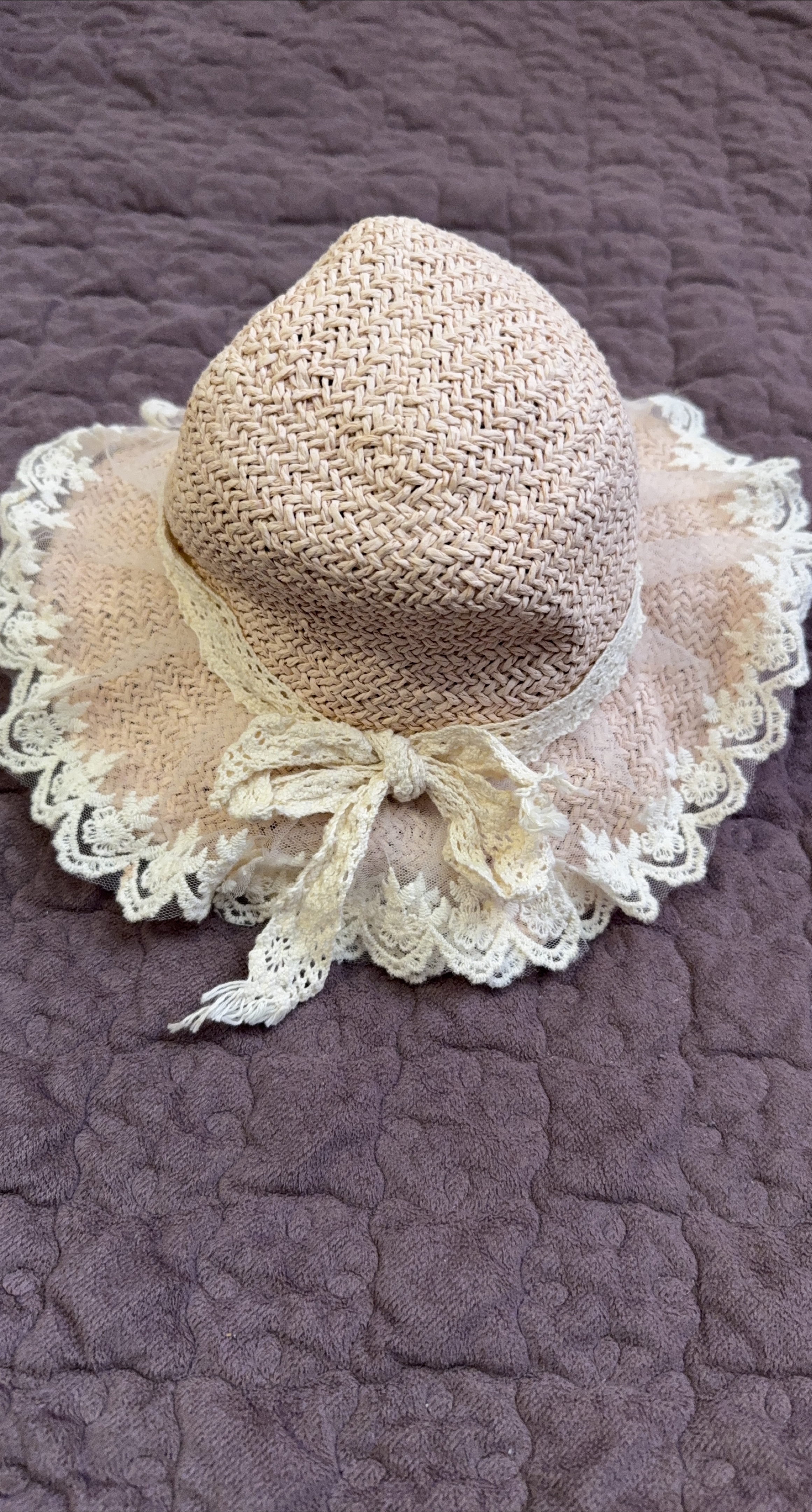 Lace Trimmed Straw Hat for girl 🥕 thumbnail