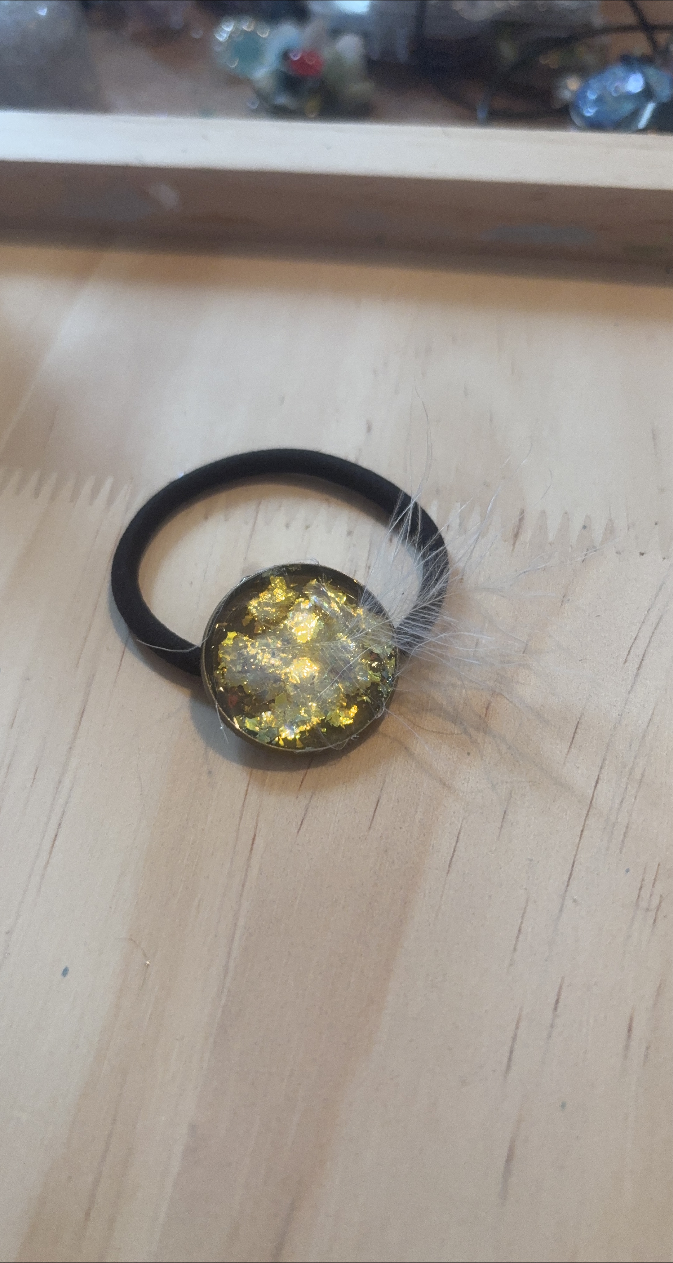 Gold Hair Tie with white feather thumbnail