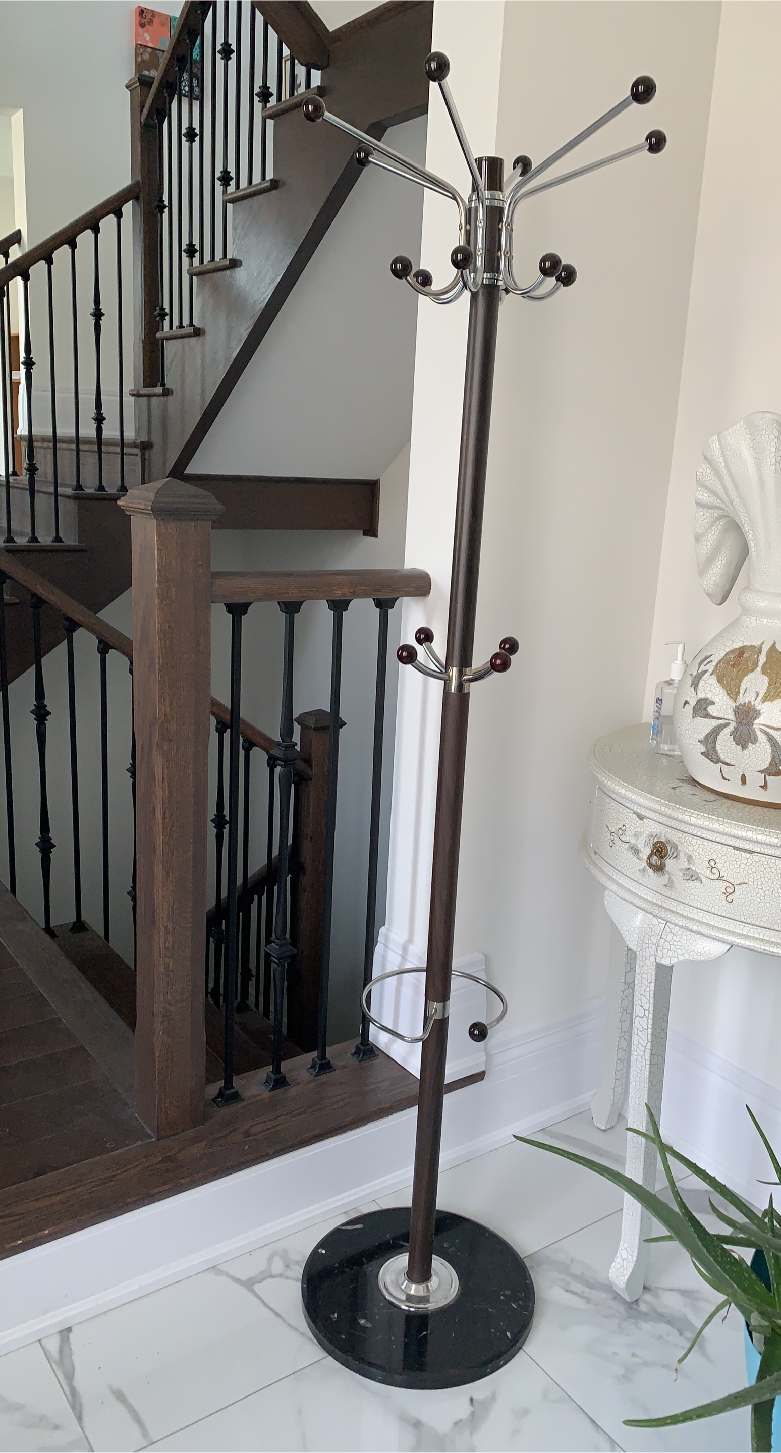 Heavy Wooden Coat Rack with Marble base thumbnail