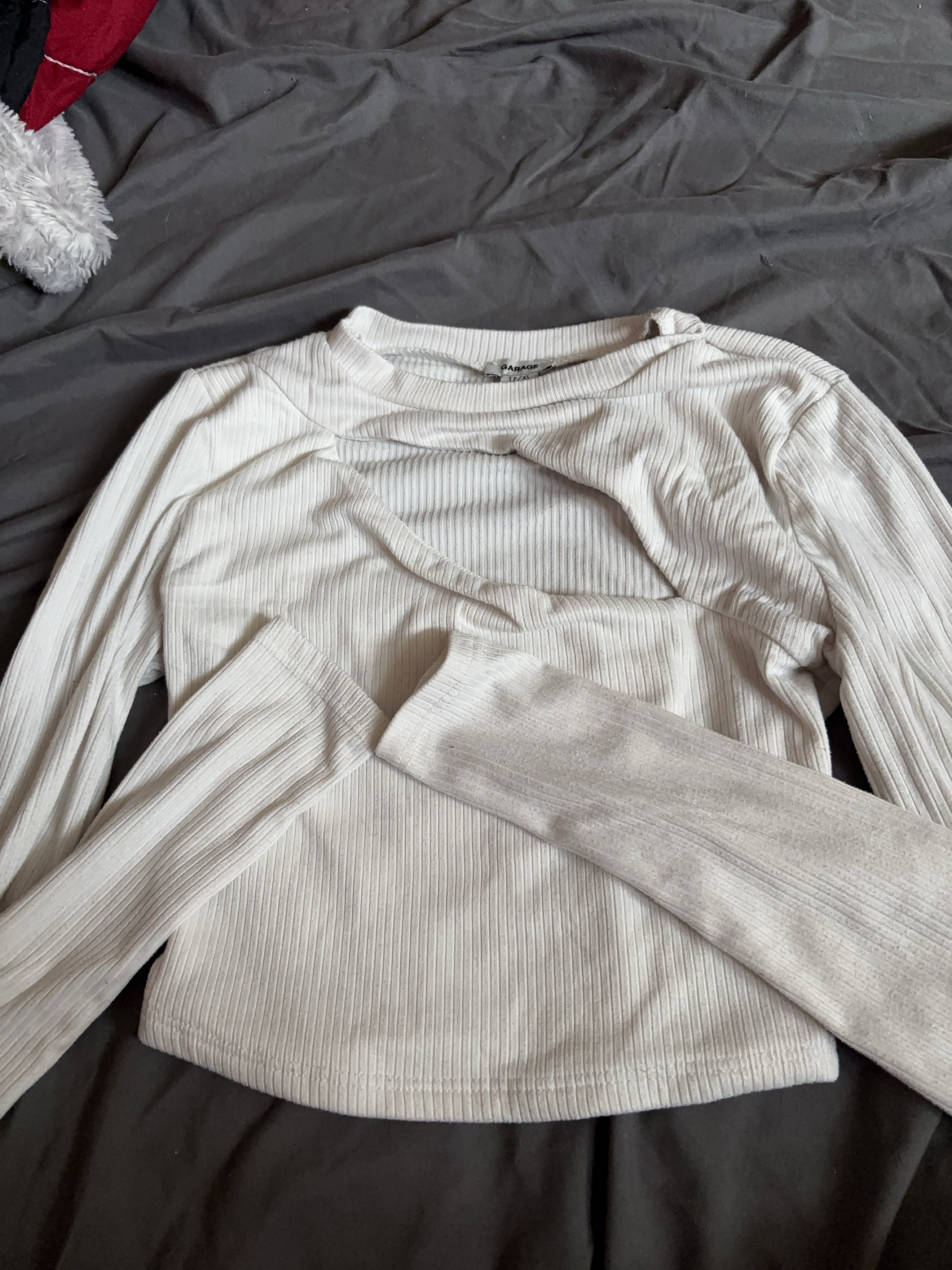 Garage White Ribbed Cut Out Long Sleeve Top thumbnail