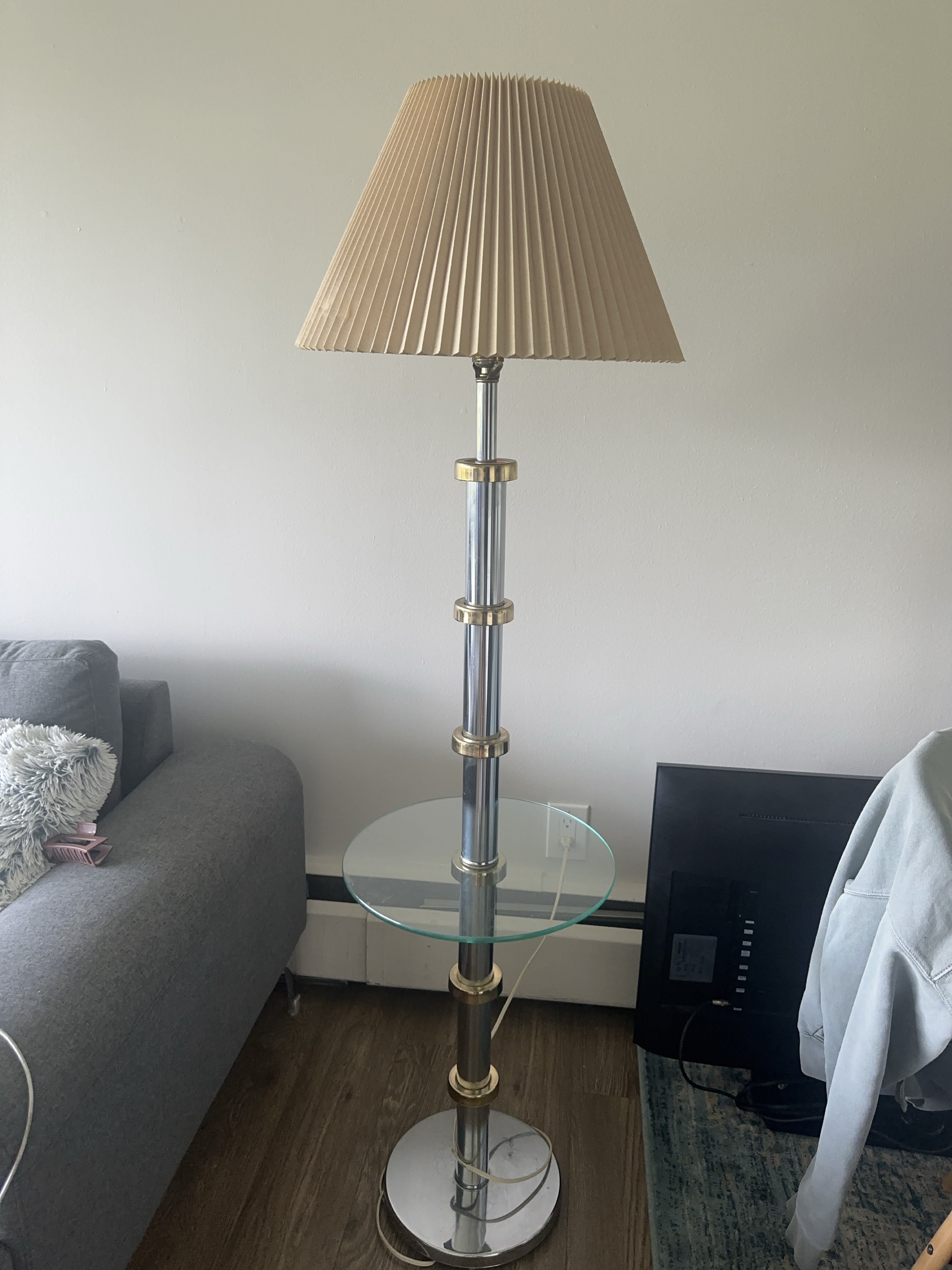 Vintage Floor Lamp with glass Side Table thumbnail