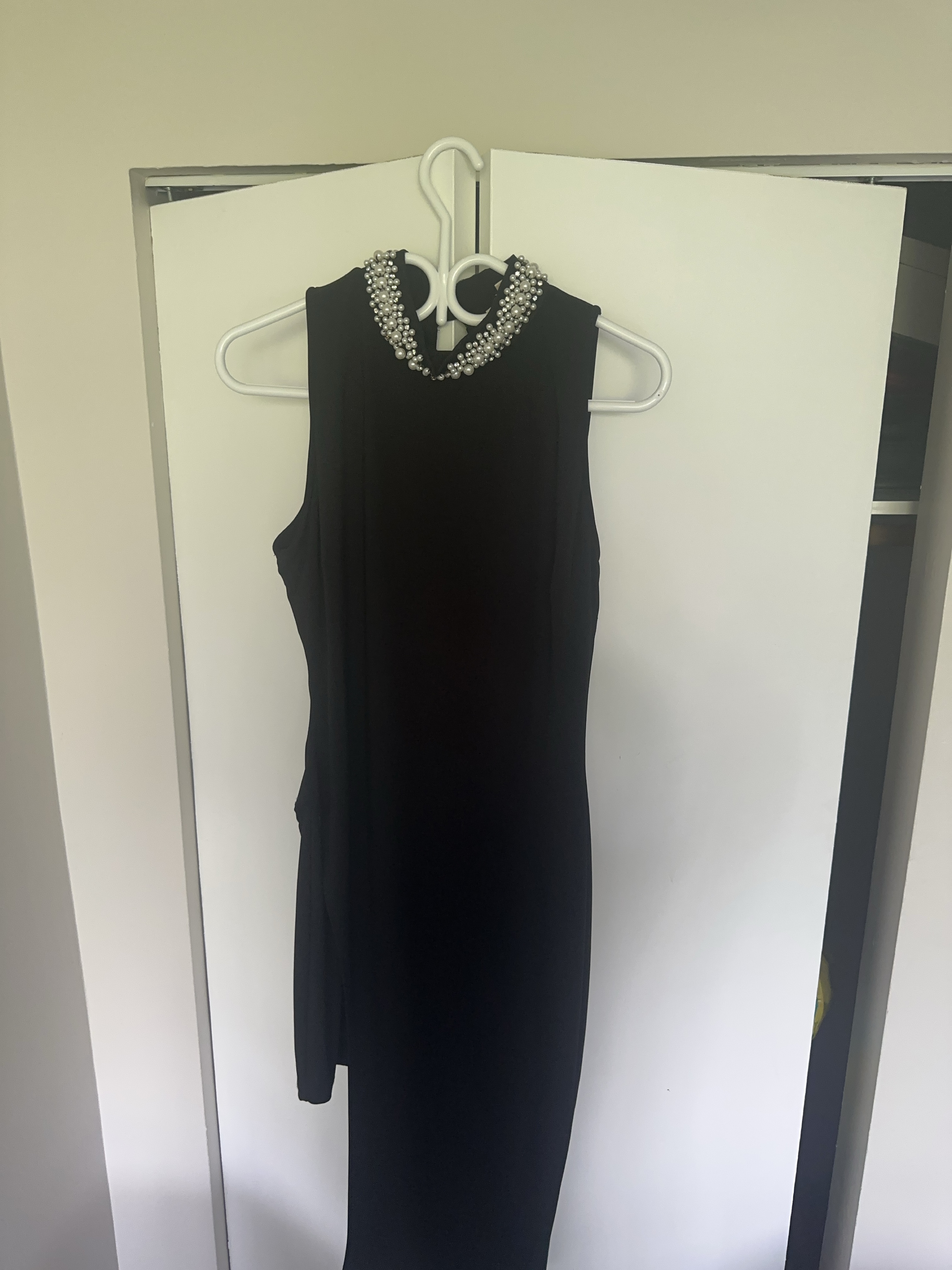 Black Sleeveless Dress with Embellished Collar thumbnail