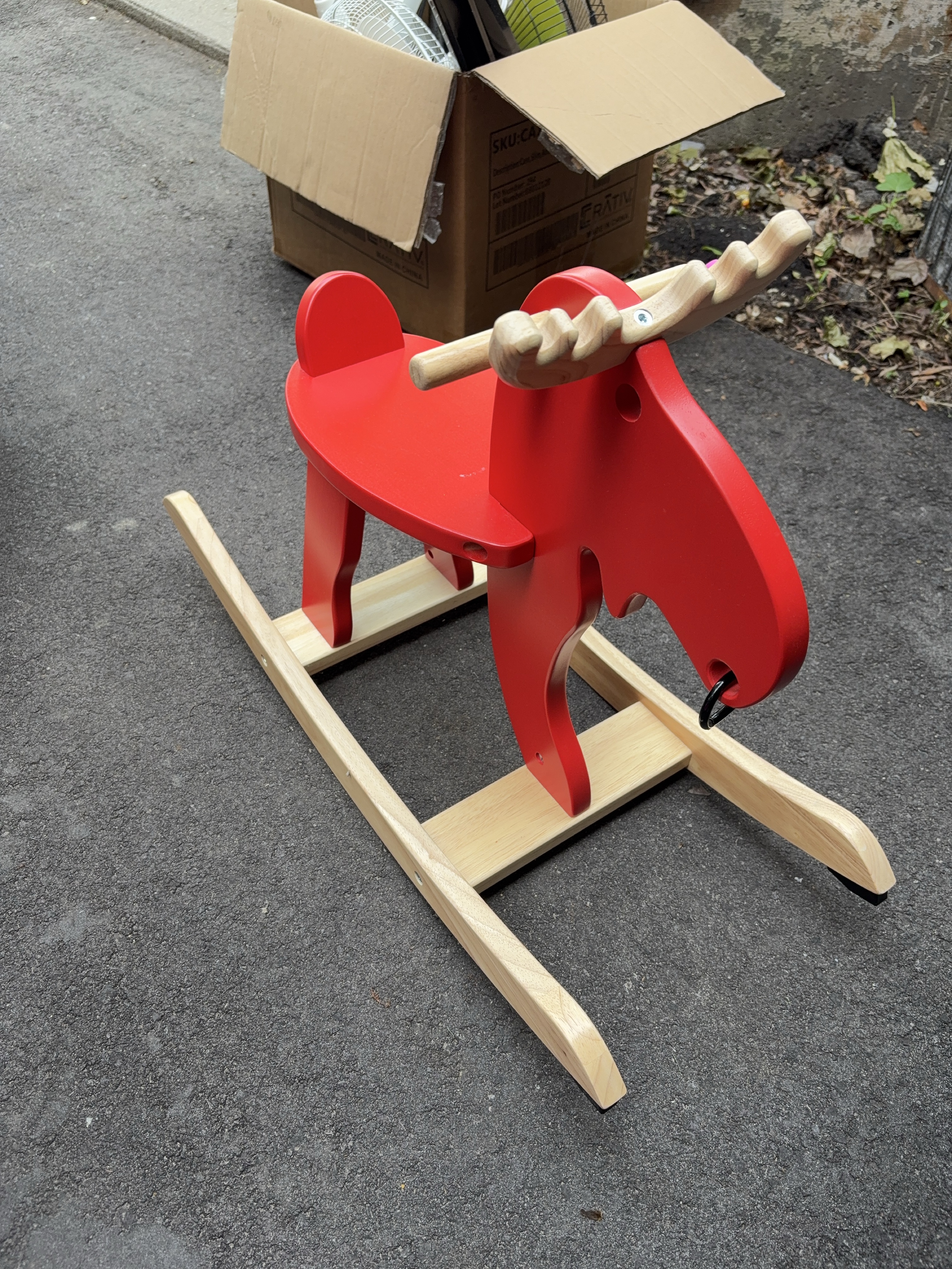Red Wooden Moose Rocking Horse thumbnail