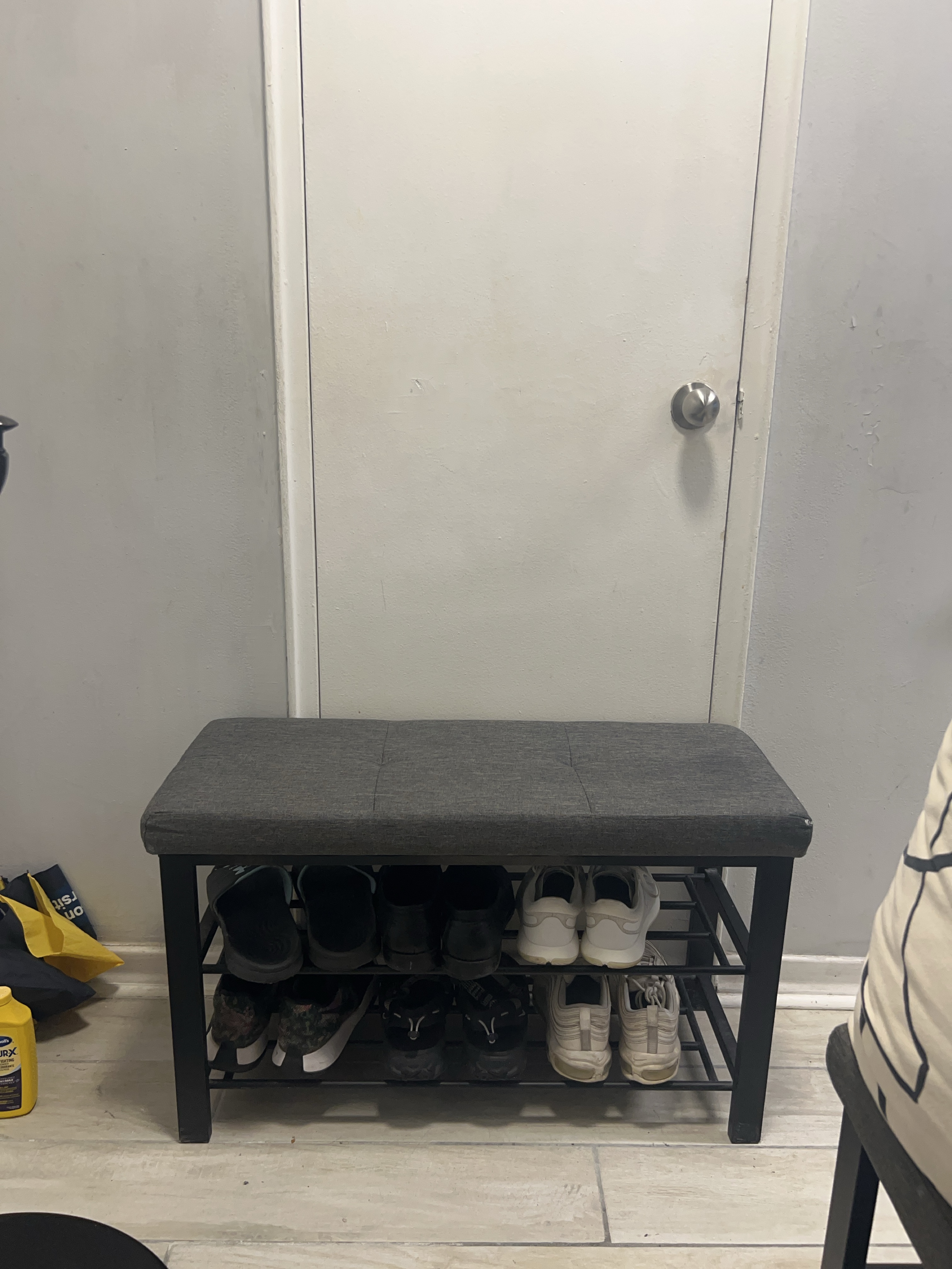 Grey Upholstered Shoe Rack Bench image indicator(1)