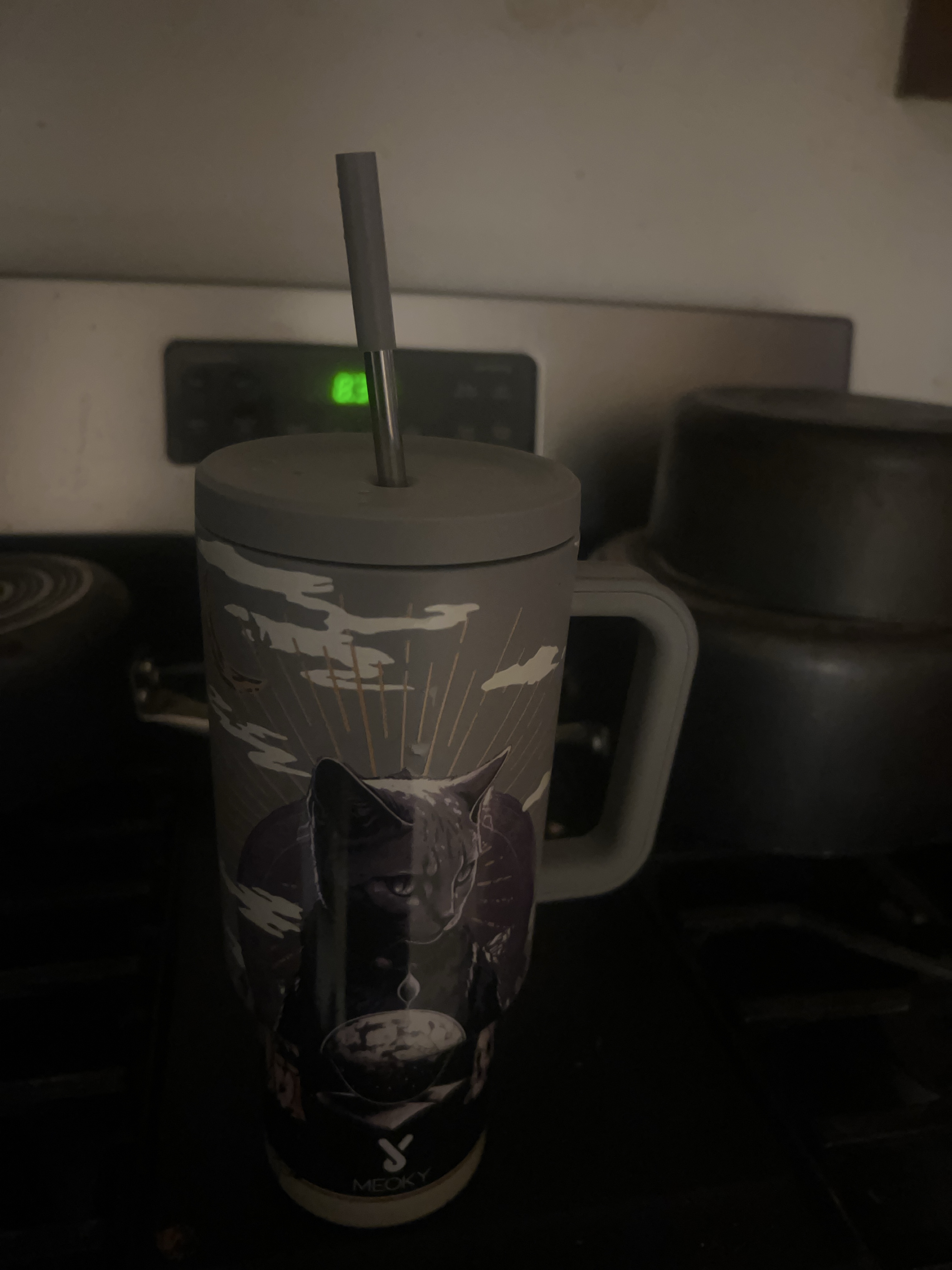 Gray Cat Tumbler with Straw thumbnail
