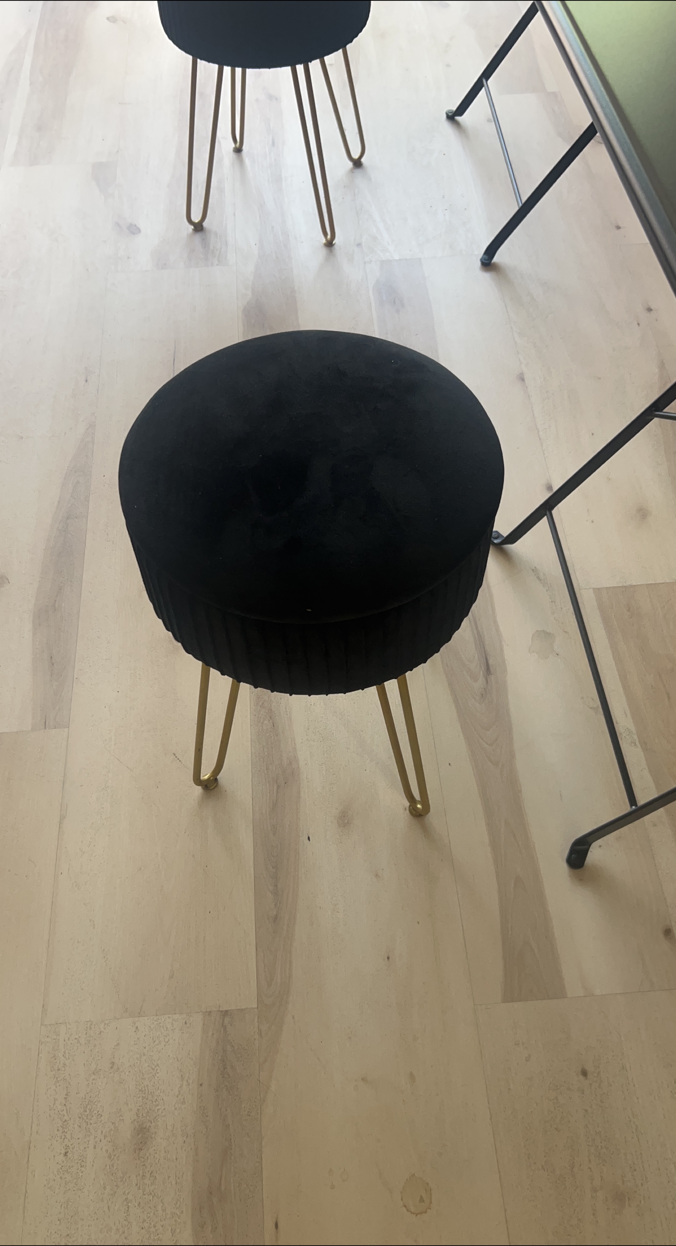 Black Velvet Ottoman with Gold Legs