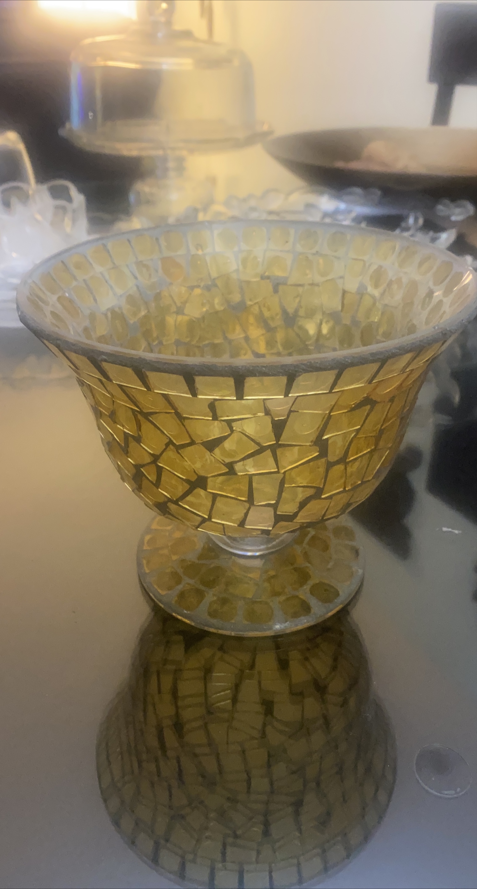 Mosaic Glass Pedestal Bowl thumbnail