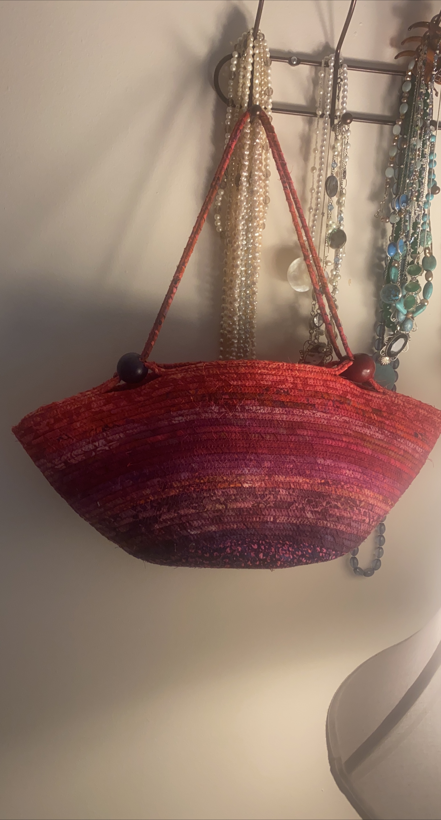 Ombre Woven Handbag with Wooden Bead Handles thumbnail
