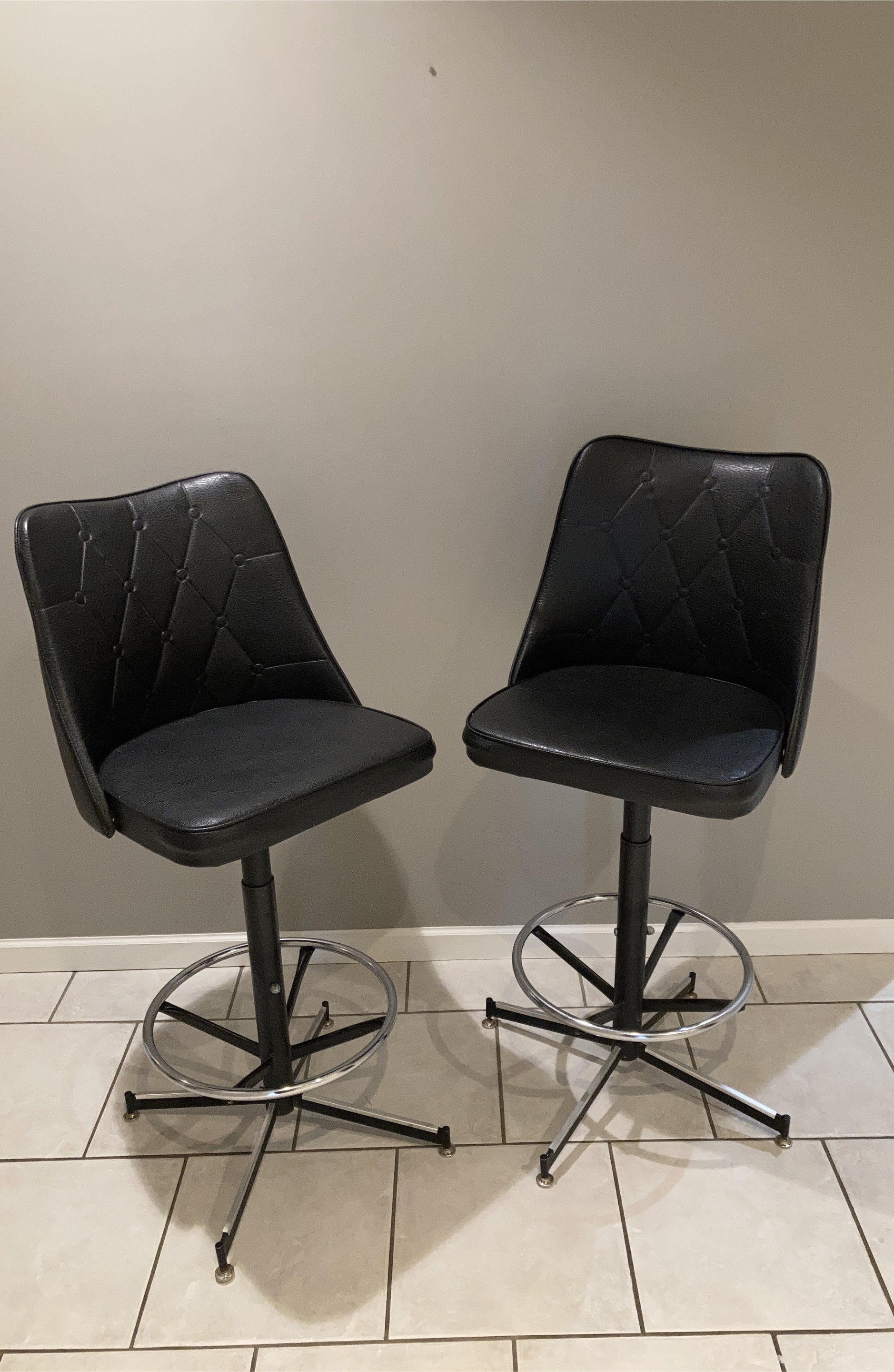 Authentic MCM Coronet Furniture Black Leather Bar Stools