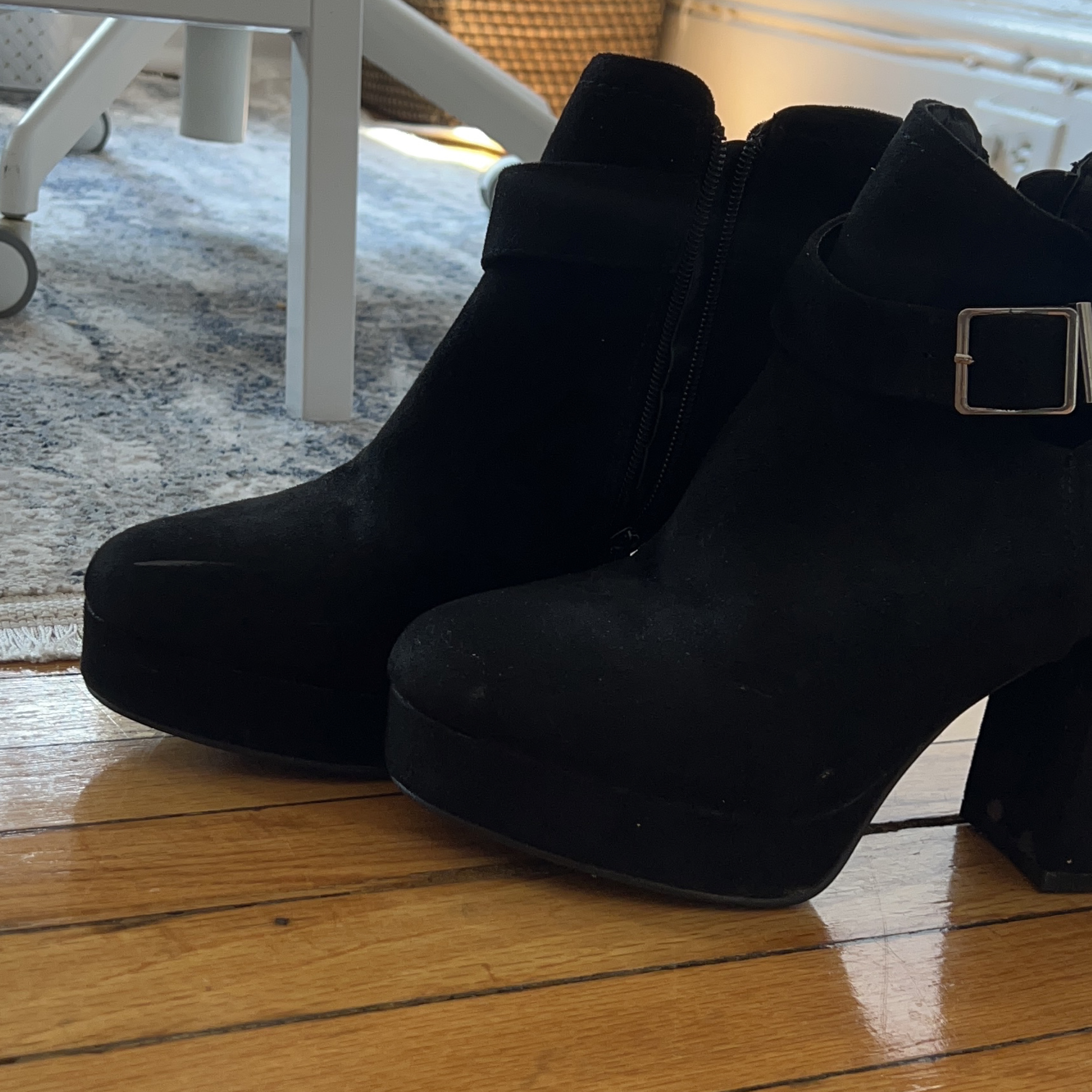 Suade Black Platform Ankle Boots thumbnail