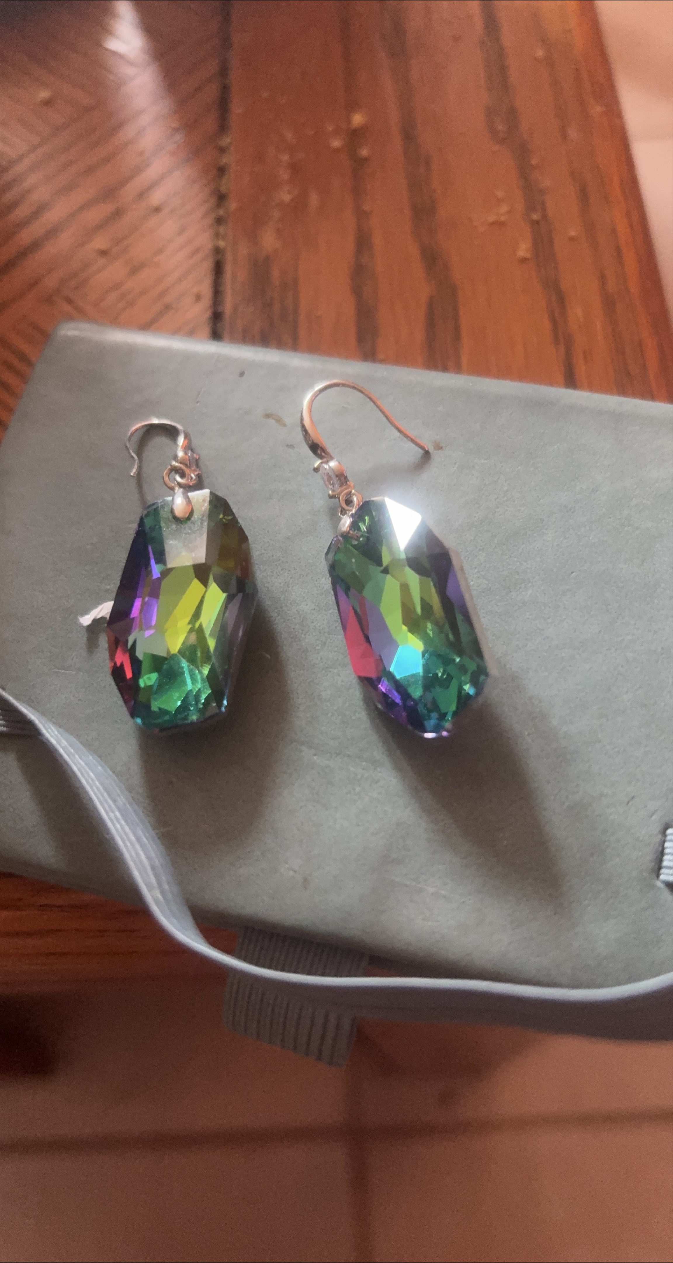 Iridescent Gemstone Earrings with silver backing. thumbnail