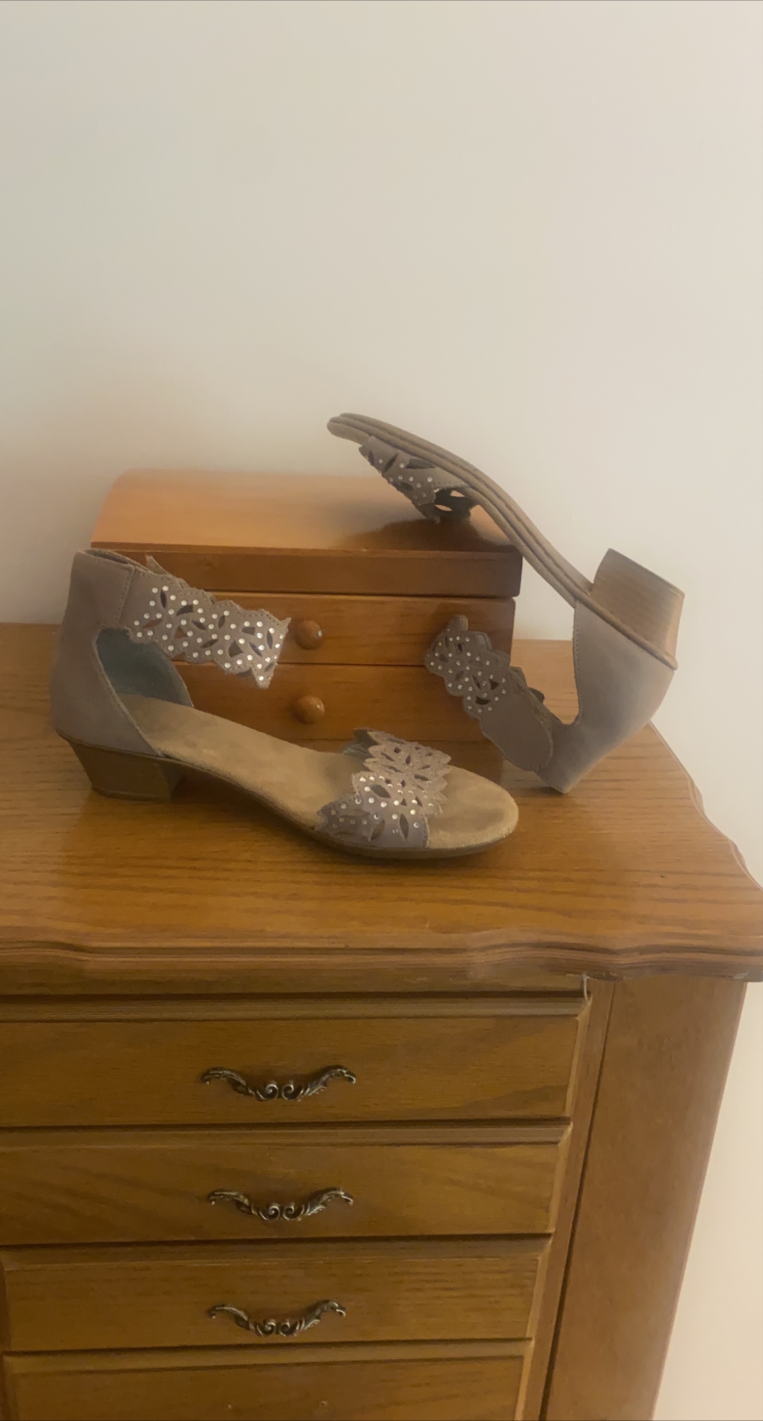 Women's Grey Embellished Ankle Strap Sandals